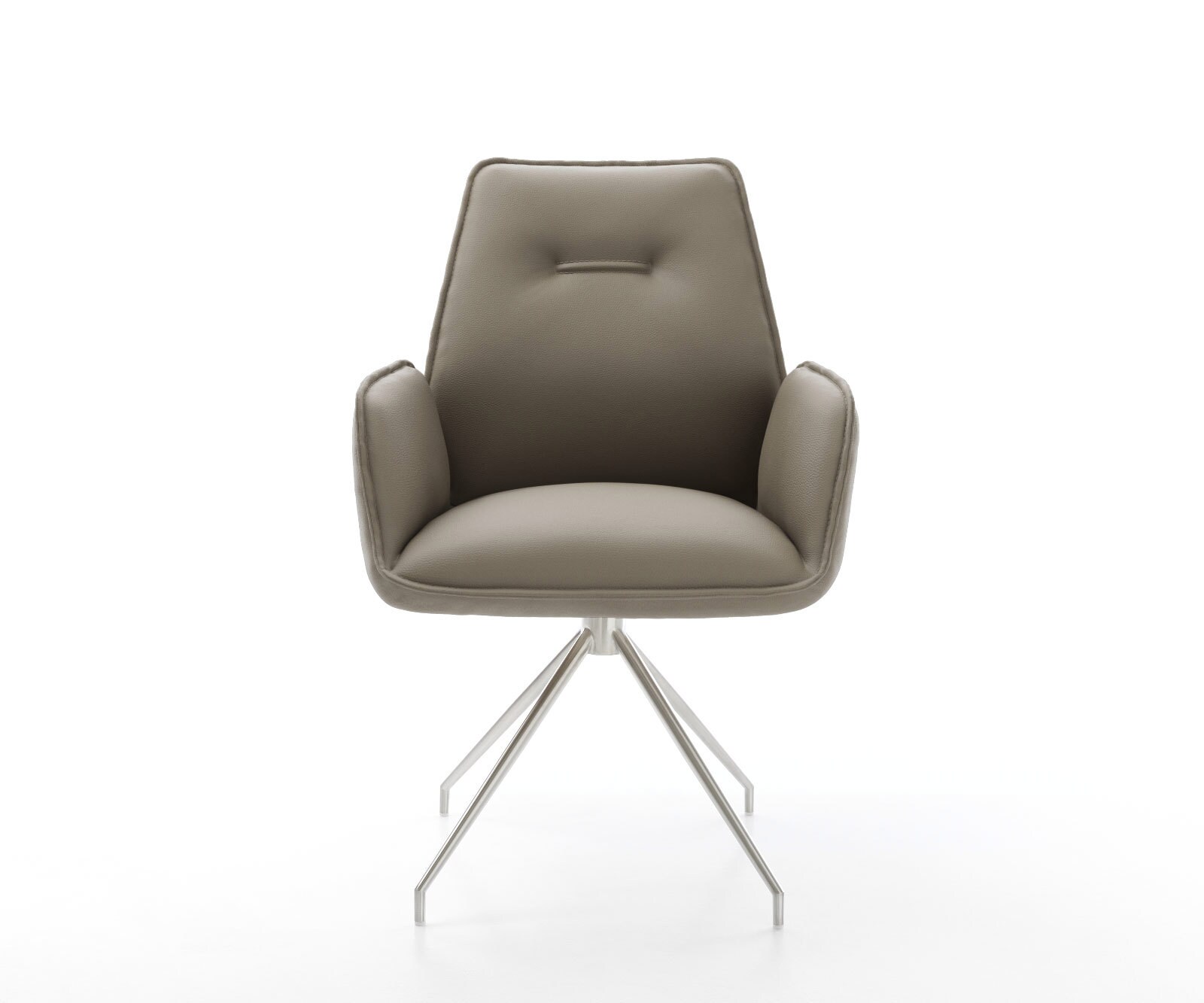 Chaise-de-salle-à-manger Zoa-Flex cuir de vache couleur boue pied croisé conique acier inoxydable brossé ressorts ensachés 2