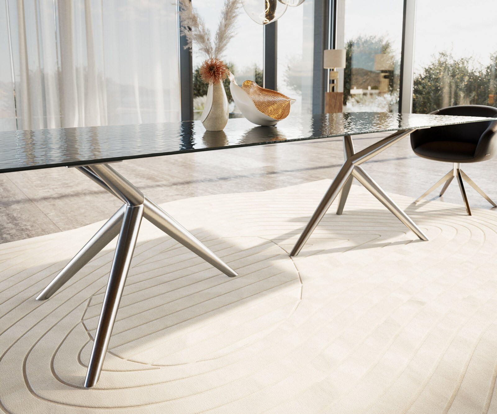 Table à manger Edge 300x100 verre en relief noir 3D-Design Estelar rond Acier inoxydable 4
