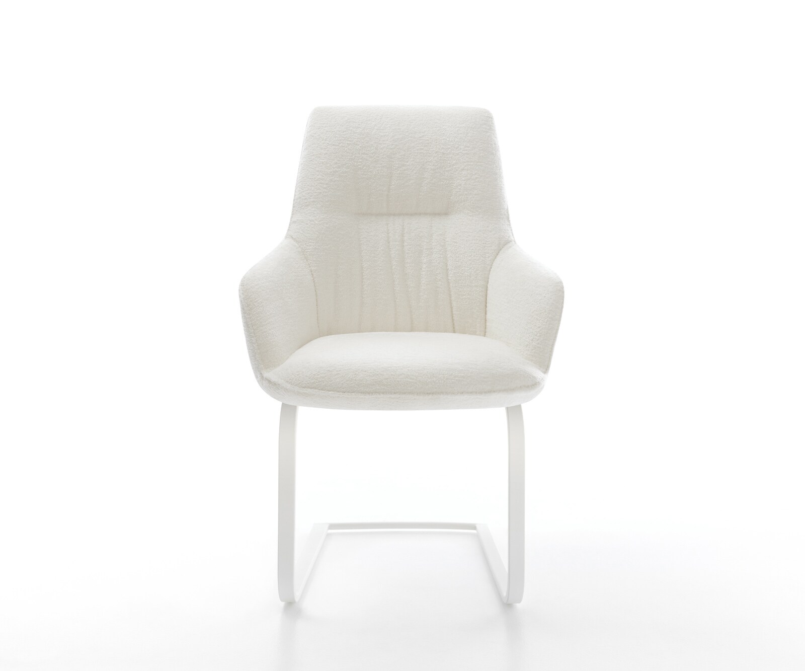 Cantilever Zelia-Flex avec accoudoirs bouclé doux beige pied cantilever plat blanc ressorts ensachés 1