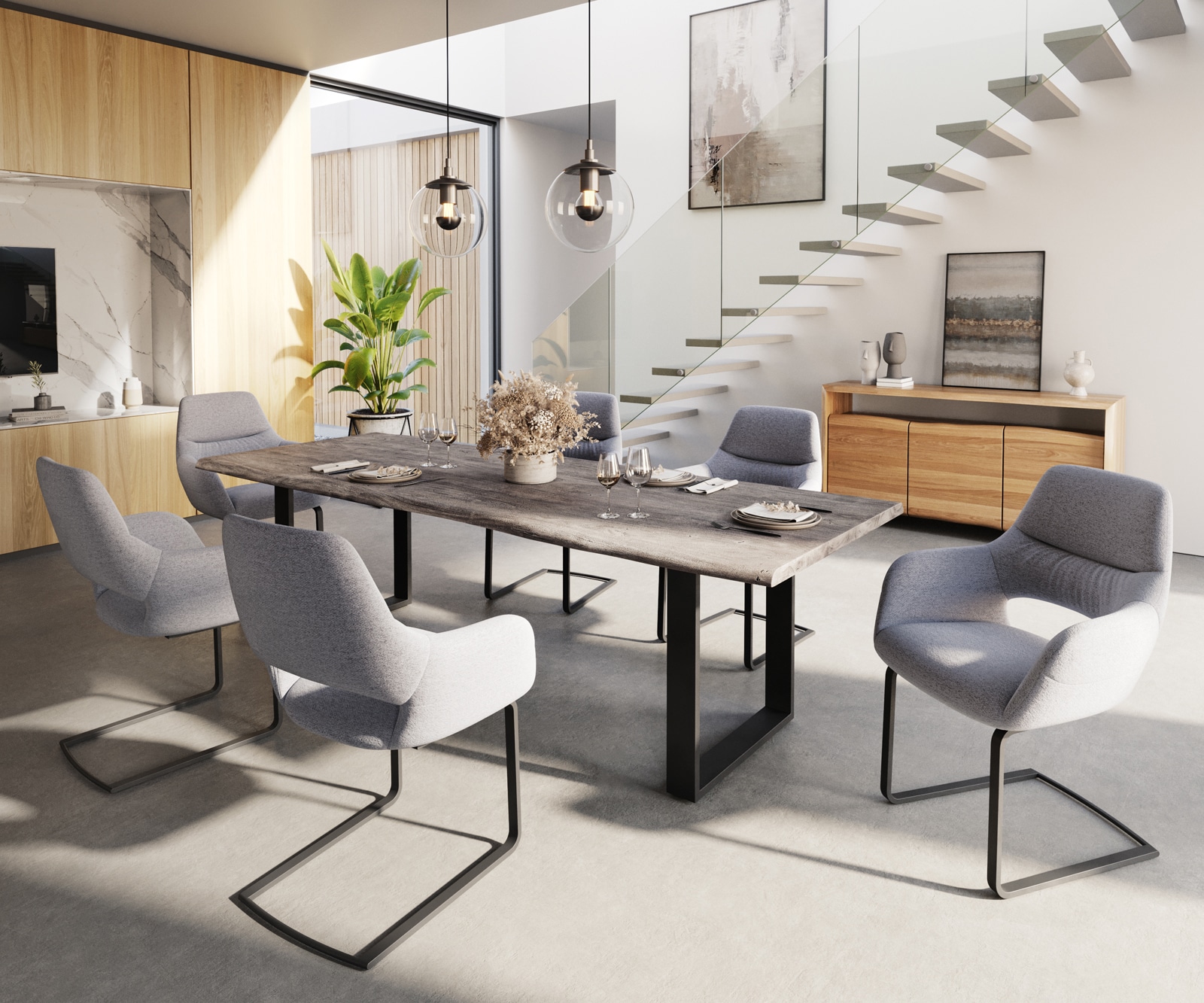 Cantilever Yago-Flex avec accoudoirs tissu texturé gris clair pied cantilever plat noir ressorts ensachés 3 Cantilever Yago-Flex avec accoudoirs tissu texturé gris clair pied cantilever plat noir ressorts ensachés 3