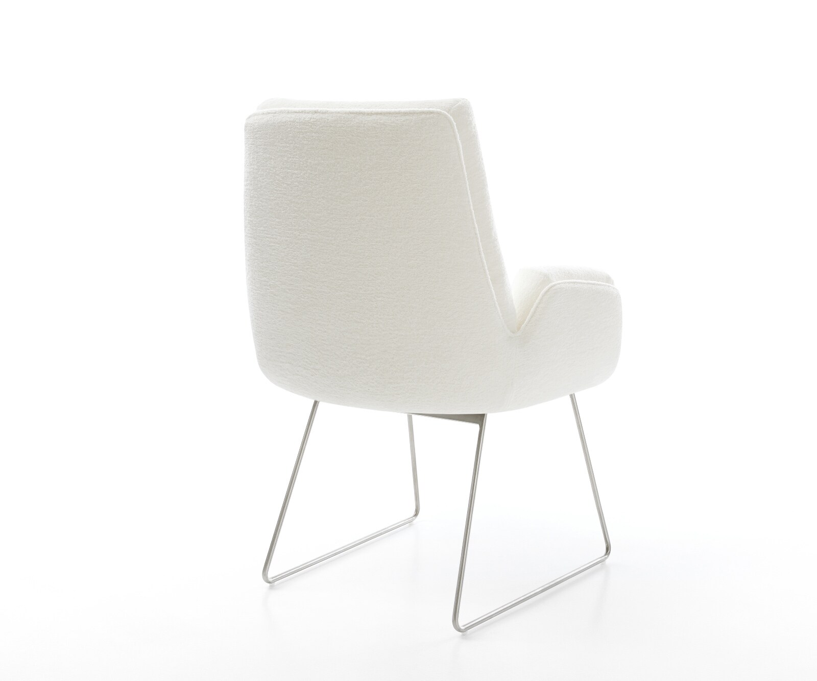 Chaise-de-salle-à-manger Clea-Flex bouclé doux beige pied trapèze acier inoxydable 4