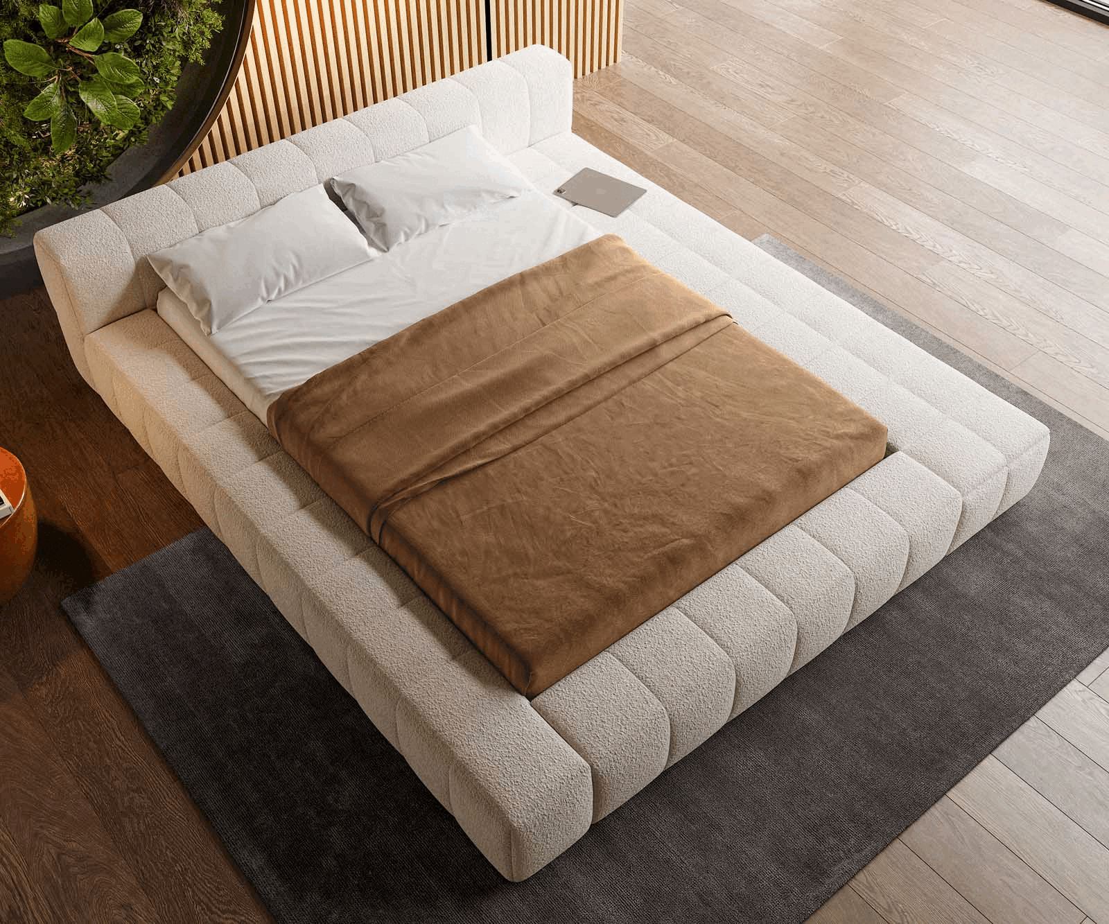 Sommier-Espazio 140x200 cm Bouclé Crème-Blanc avec espace de rangement 4