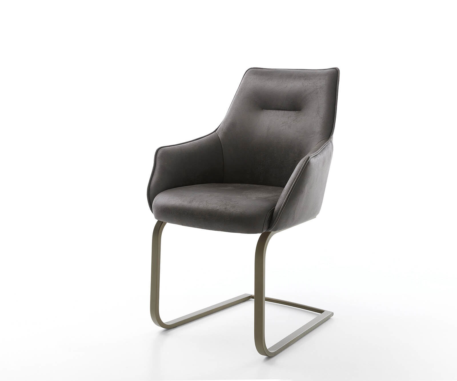 Cantilever Alja-Flex avec accoudoirs microvelours anthracite vintage pied cantilever plat aspect titane ressorts ensachés