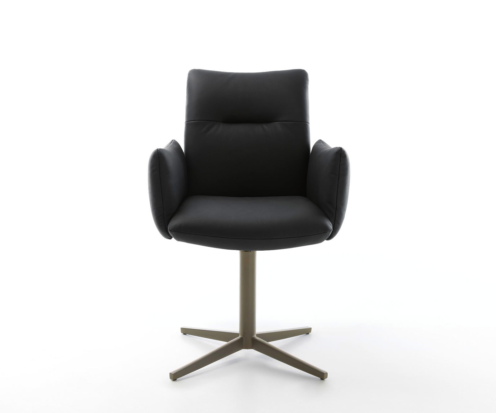 Chaise-pivotante Jova-Flex avec accoudoirs cuir de vache noir pied de chaise 4 branches aspect titane pivotement sur 360° ressorts ensachés 2