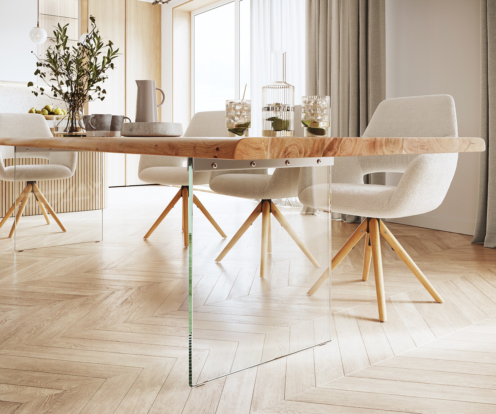 Table à manger Edge 280x100 XL acacia nature verre Live-Edge 5