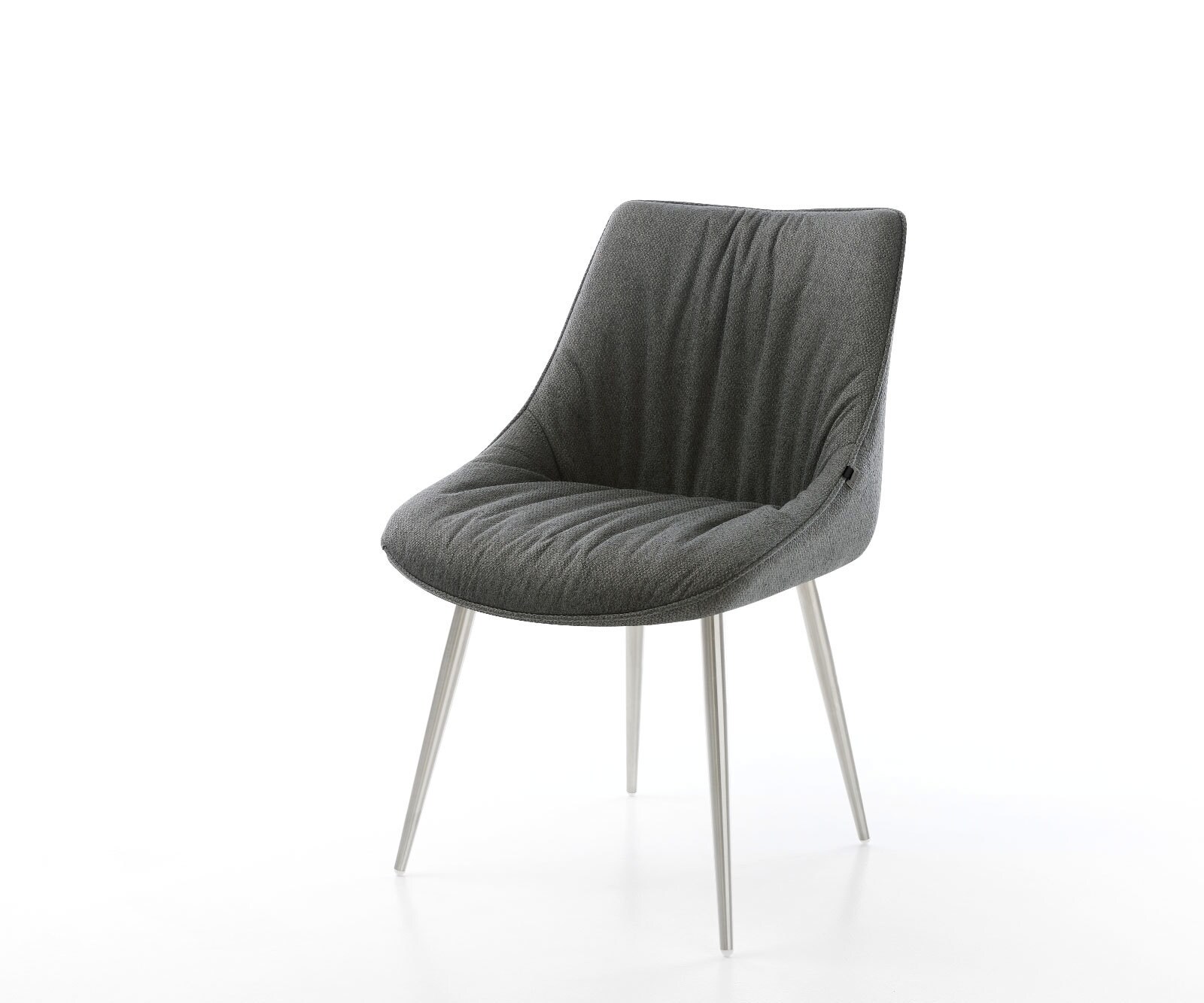 Chaise-de-salle-à-manger Elda-Flex tissu texturé anthracite 4 pieds coniques acier inoxydable brossé