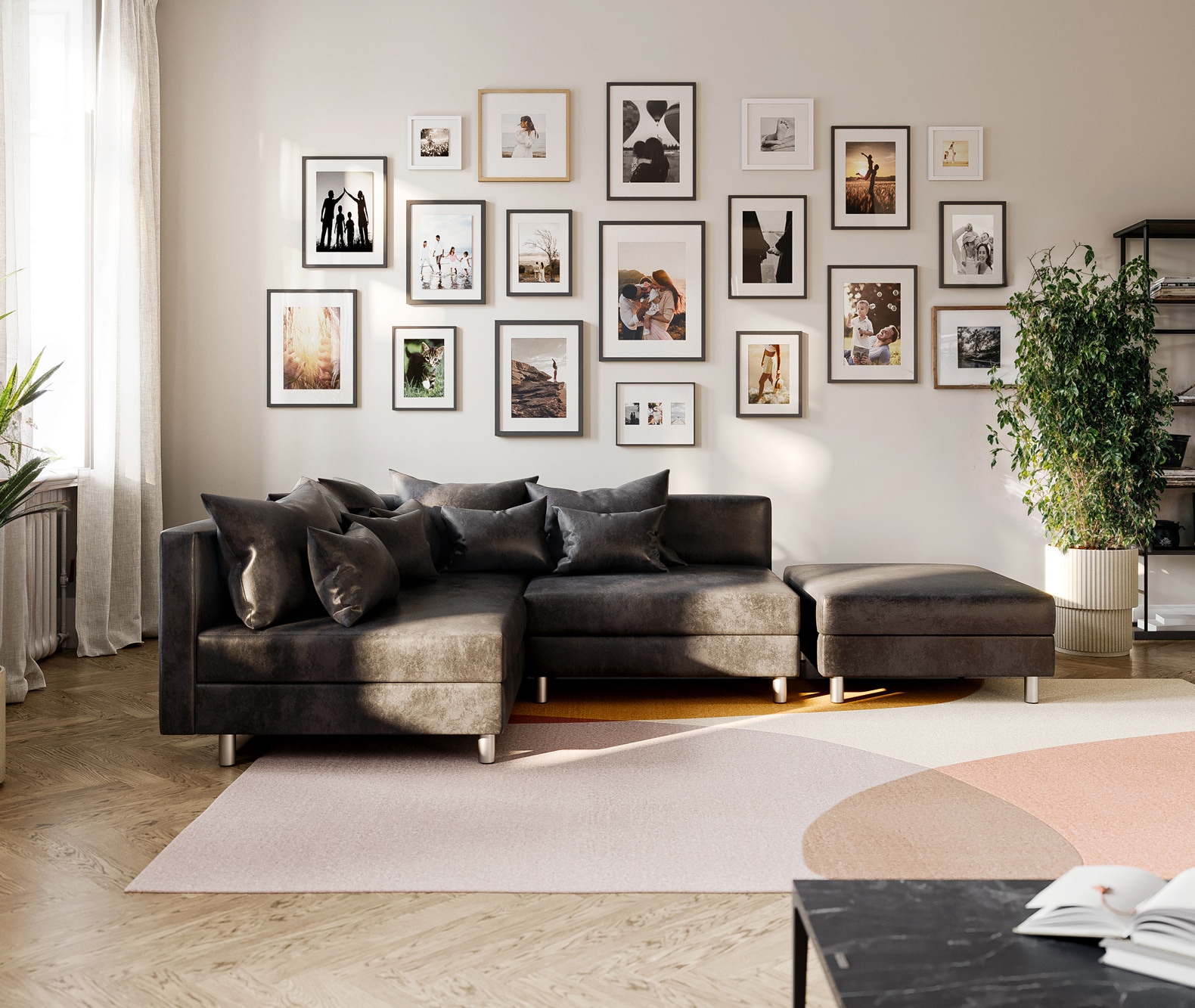 Canapé d'angle Clovis anthracite tabouret ottoman gauche module canapé 3 Canapé d'angle Clovis anthracite tabouret ottoman gauche module canapé 3
