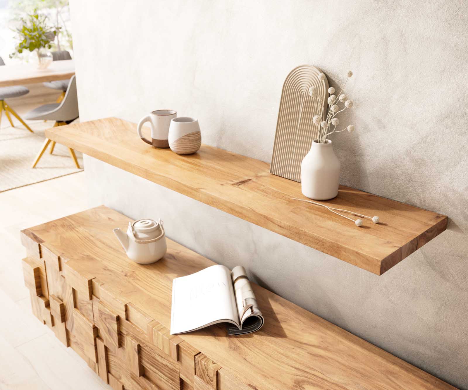 Étagère-murale Edge 145 cm Acacia naturel bord droit massif 1
