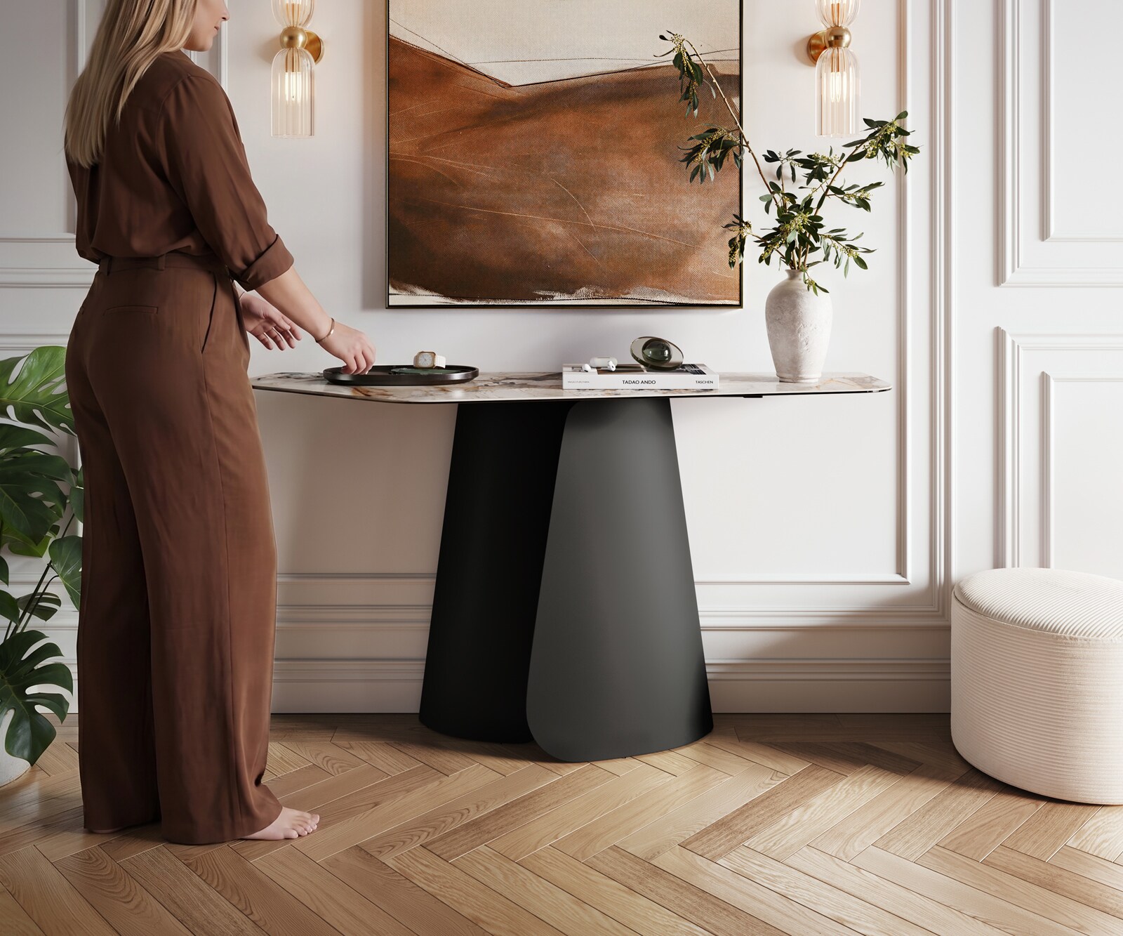 Console Edge Polygonal 140x50 cm Céramique Patagonia Poliert Livos Métal Noir 4