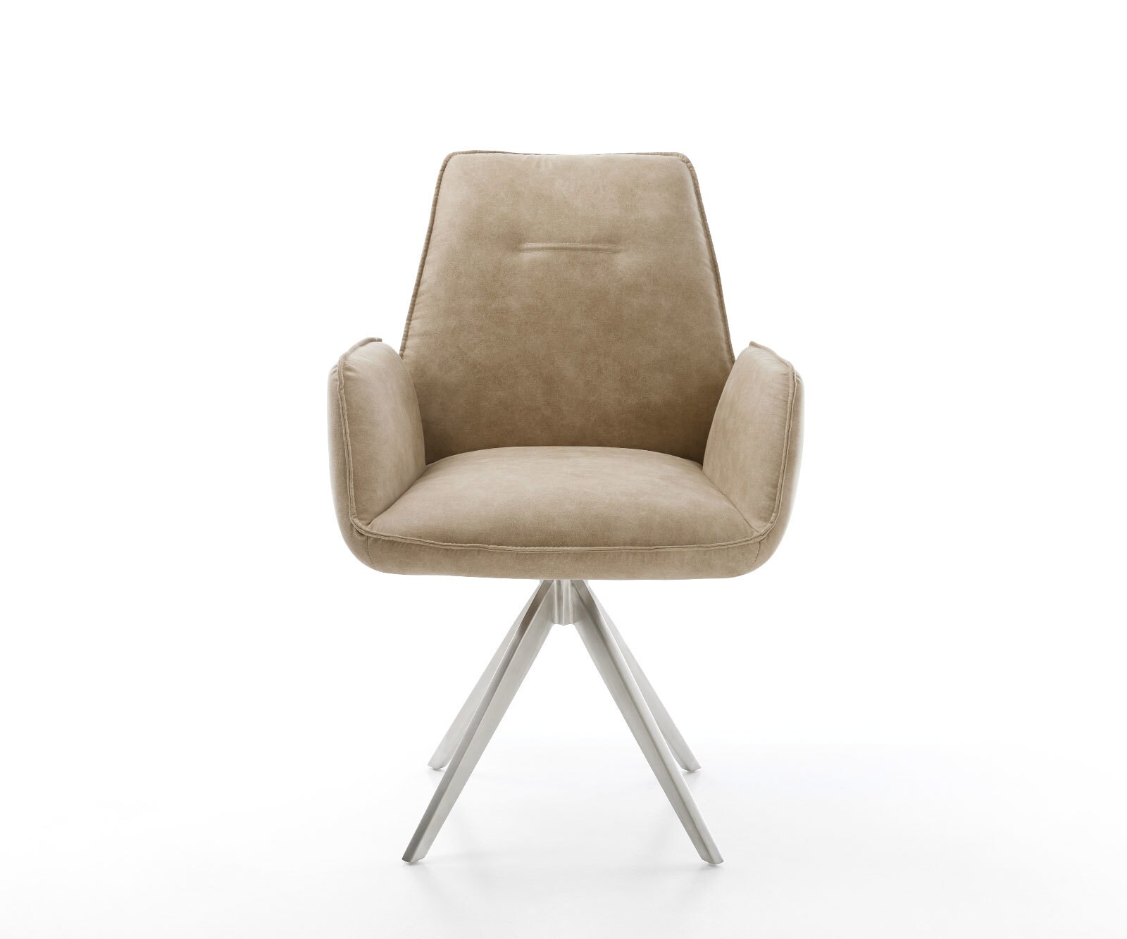 Chaise-de-salle-à-manger Zoa-Flex microvelours beige vintage pied croisé angulaire acier inoxydable brossé ressorts ensachés 2