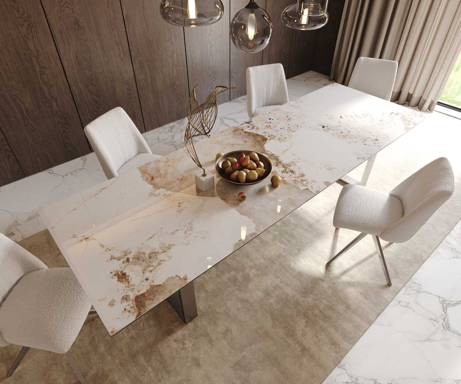 Table à manger Edge 300x100 céramique Minas mélange blanc-beige acier inoxydable mince 6