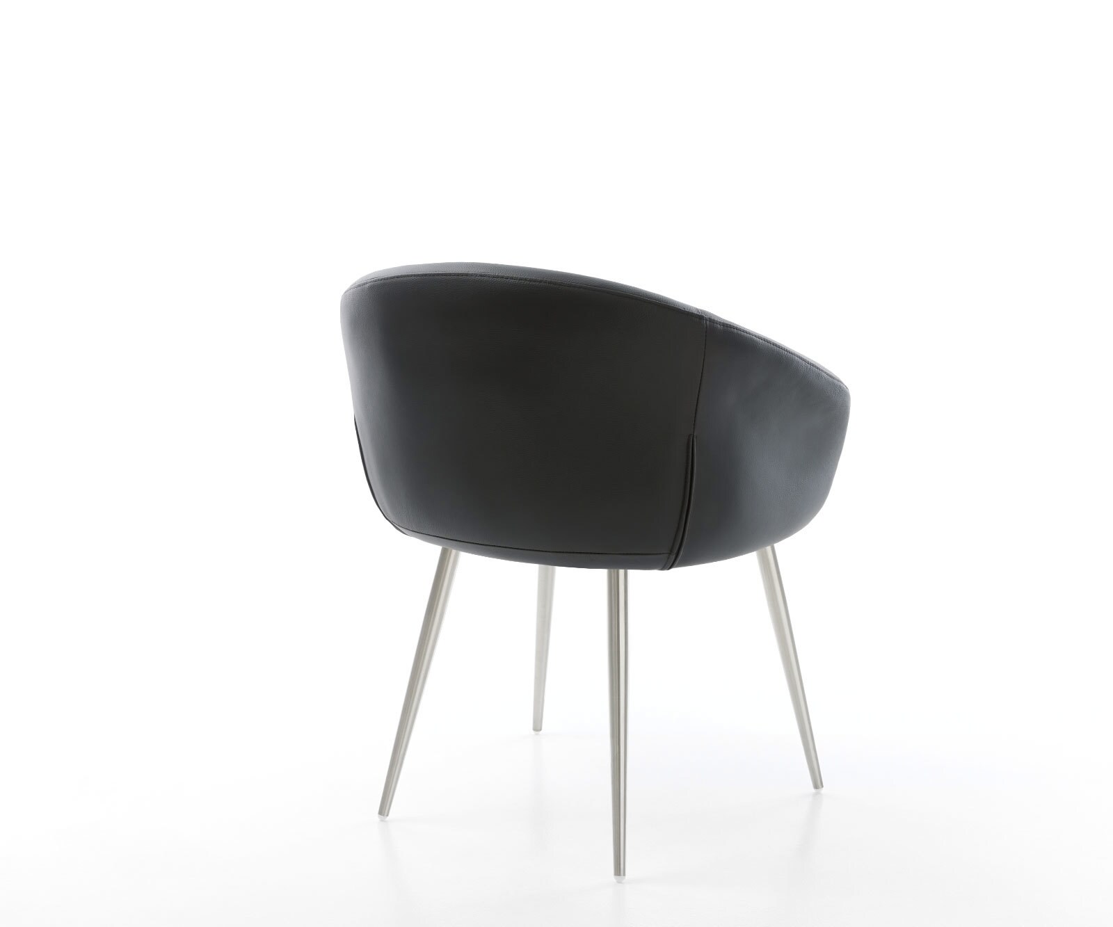 Chaise-de-salle-à-manger Vinka-Flex avec accoudoirs cuir de vache noir 4 pieds coniques acier inoxydable brossé ressorts ensachés 5