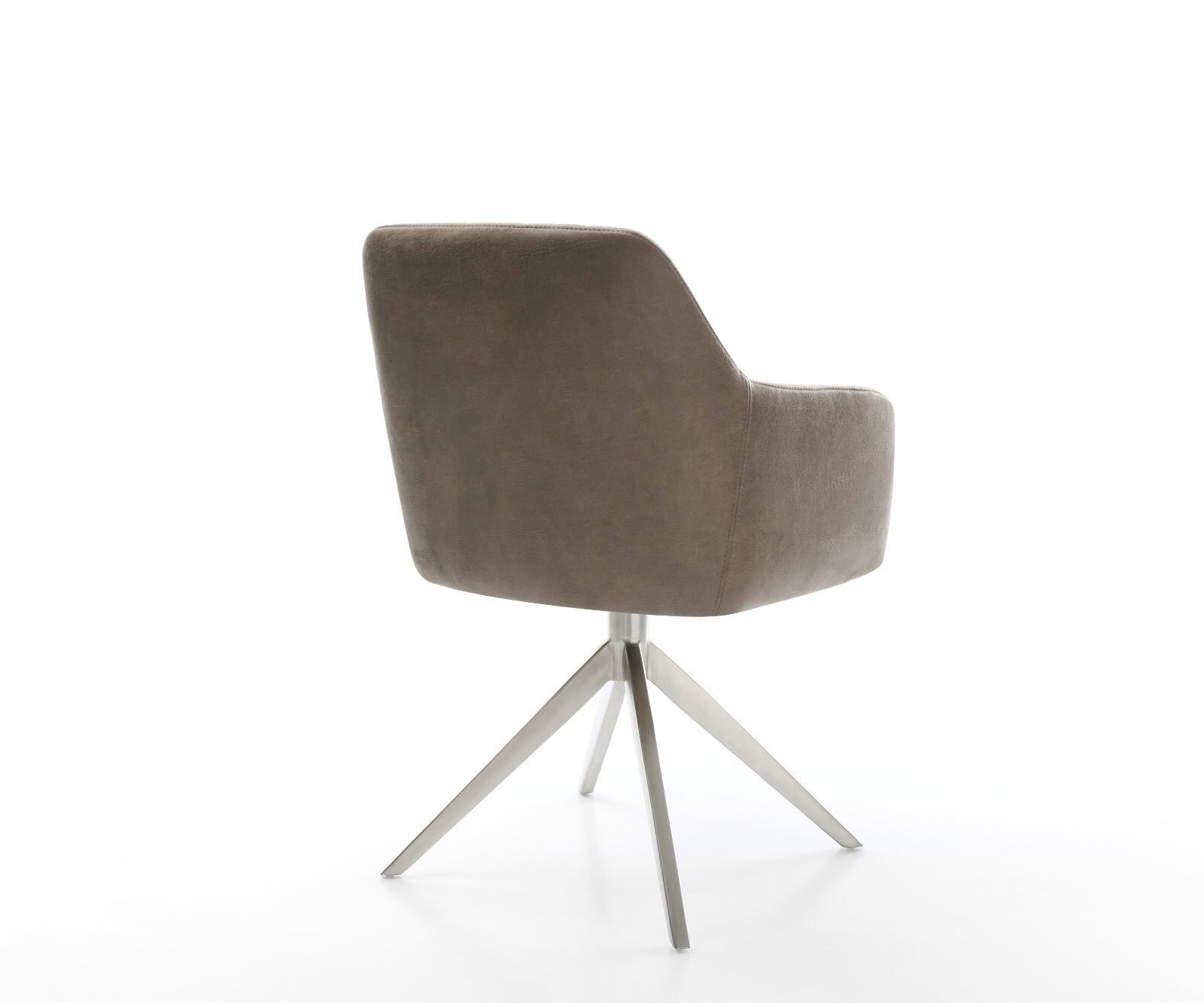 Chaise-de-salle-à-manger Greg-Flex microvelours taupe vintage pied croisé large acier inoxydable brossé ressorts ensachés 5