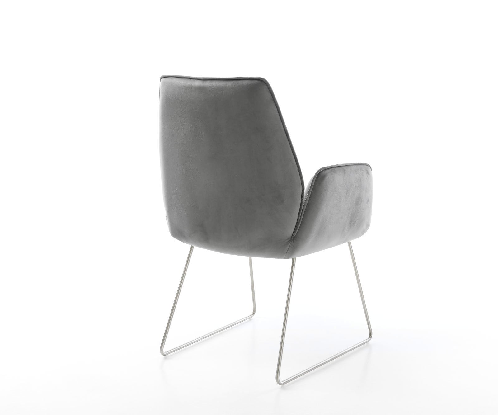 Chaise-de-salle-à-manger Zoa-Flex velours gris pied trapèze acier inoxydable brossé ressorts ensachés 4 Chaise-de-salle-à-manger Zoa-Flex velours gris pied trapèze acier inoxydable brossé ressorts ensachés 4