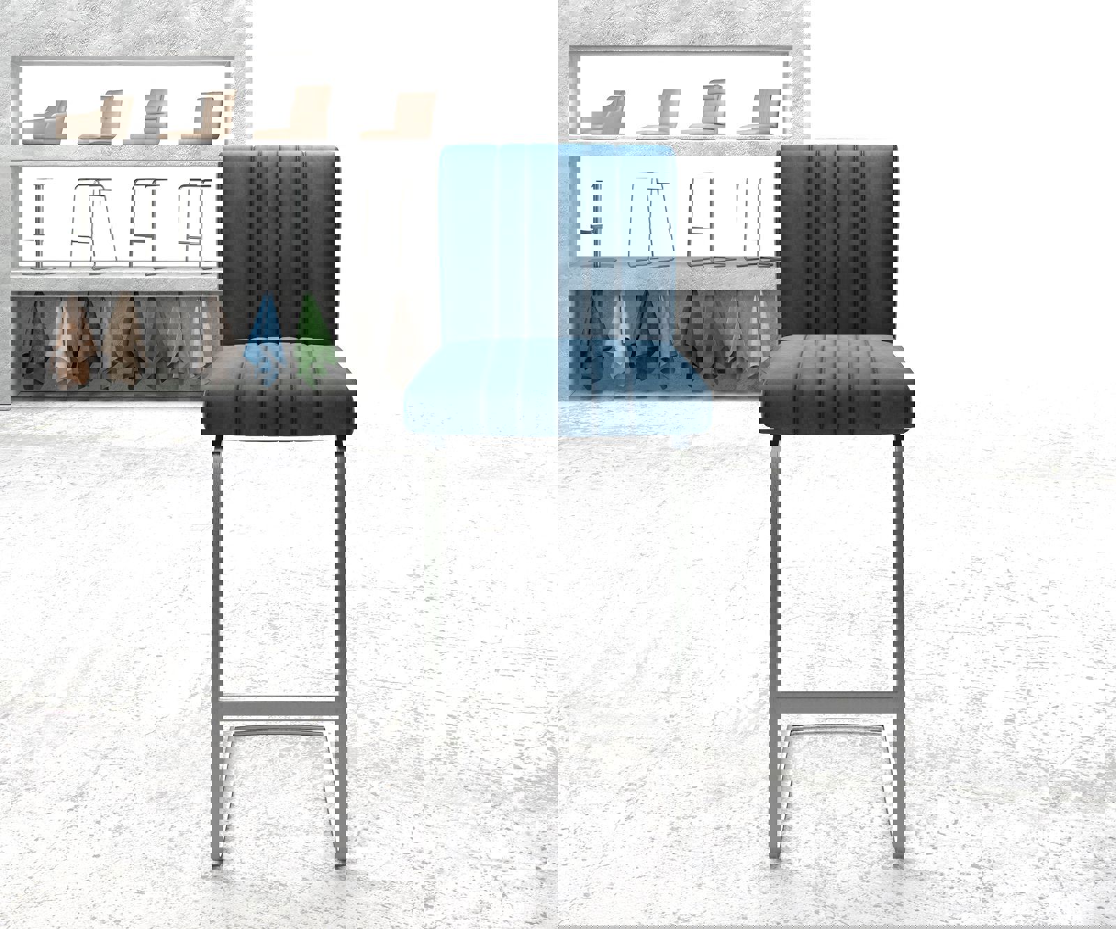 Chaise-de-bar Luiga-Flex velours bleu chaise cantilever acier plat inoxydable 1