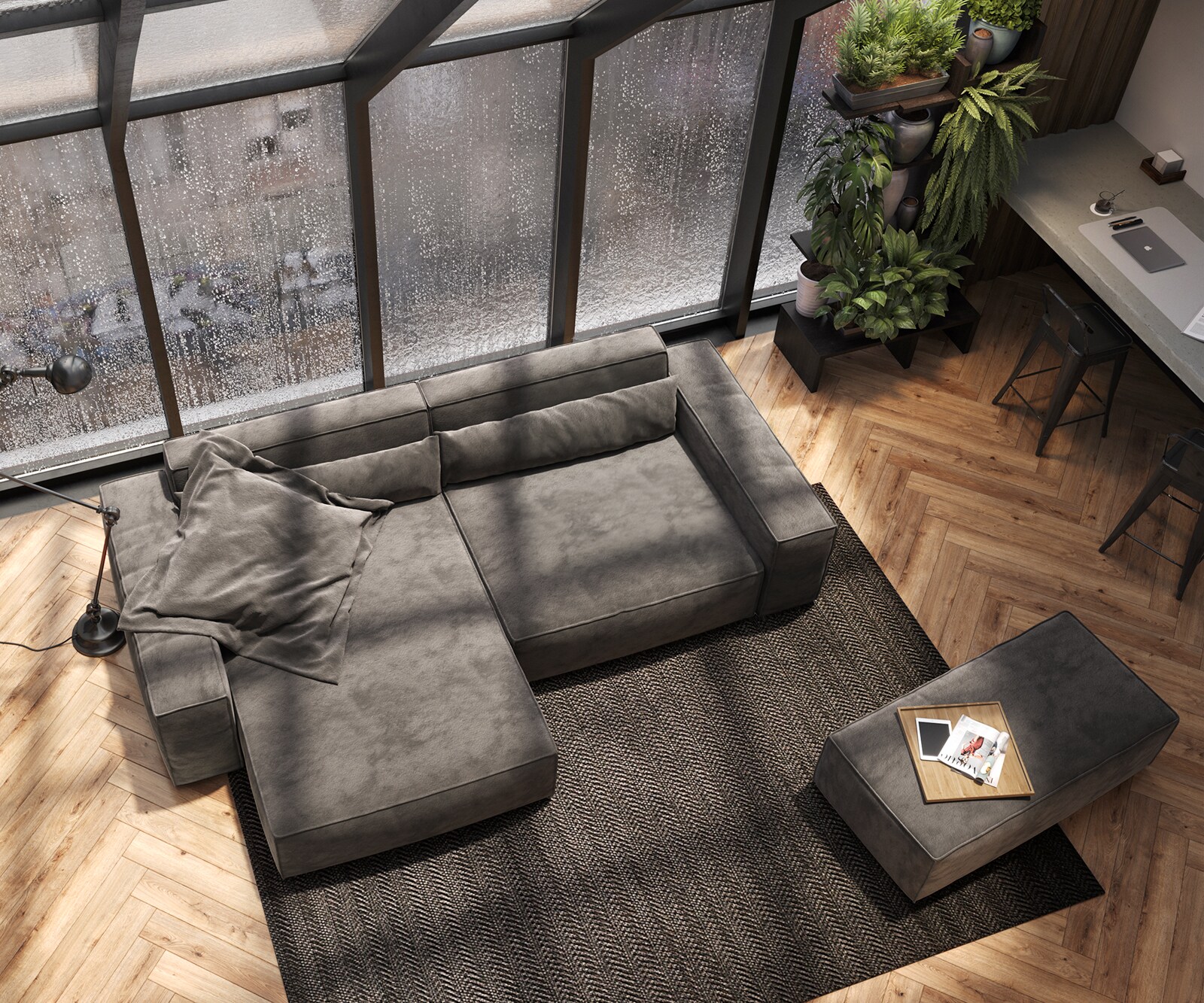 Canapé d'angle Sirpio XL 270x170 cm Microfibre Marron Kaki Recamiere variable avec Tabouret 3