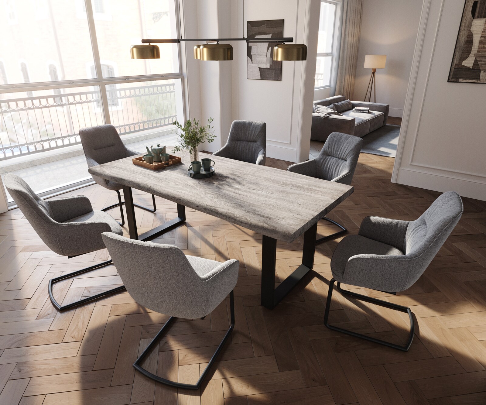 Cantilever Zelia-Flex avec accoudoirs tissu texturé gris clair pied cantilever rond noir ressorts ensachés 3 Cantilever Zelia-Flex avec accoudoirs tissu texturé gris clair pied cantilever rond noir ressorts ensachés 3