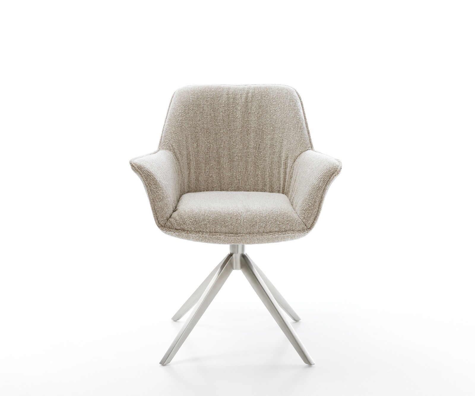 Chaise-pivotante Keila-Flex avec accoudoirs tissu tissé doux beige pied croisé large acier inoxydable pivotement sur 360° fonction bascule 2