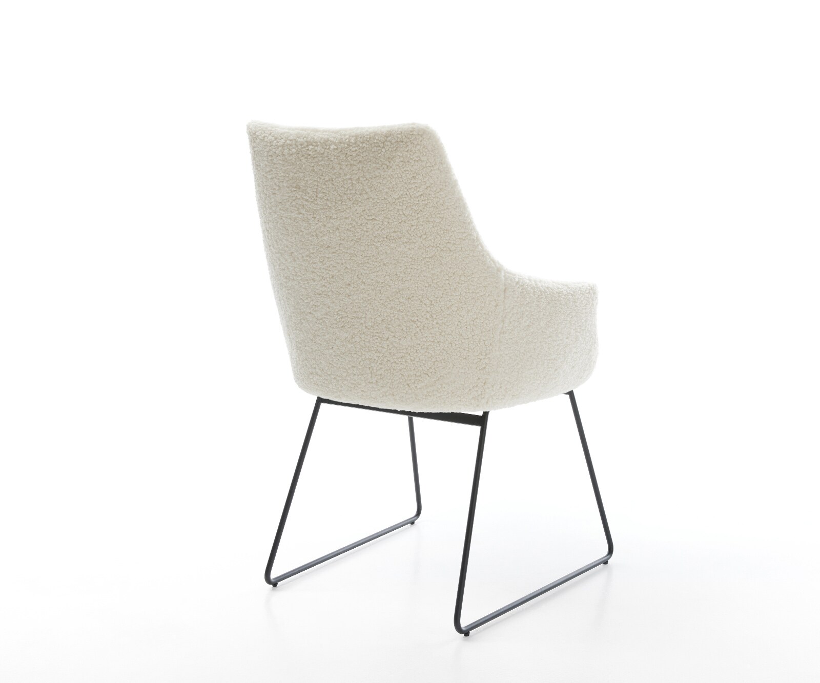 Chaise-de-salle-à-manger Alja-Flex avec accoudoirs tissu teddy beige pied trapèze noir resorts ensachés 4