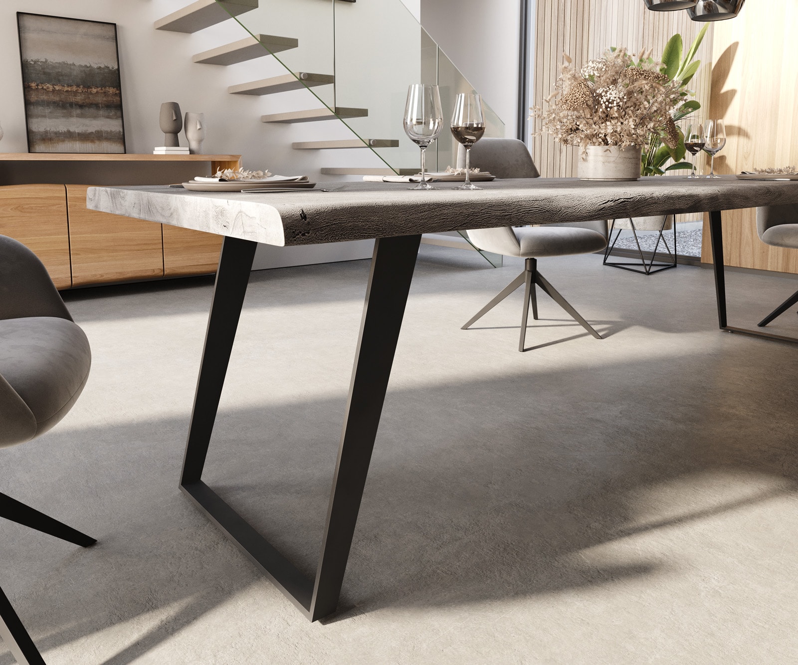 Table-à-manger Edge 300x100 XL acacia platine métal incliné Live-Edge 4 Table-à-manger Edge 300x100 XL acacia platine métal incliné Live-Edge 4