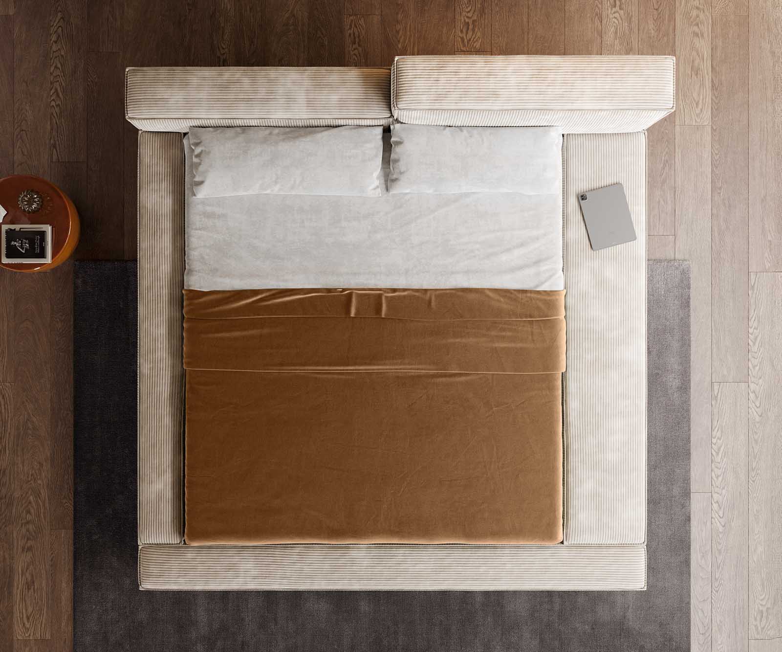 Sommier-rembourré Kalinea 180x200 cm Velours côtelé Beige 4
