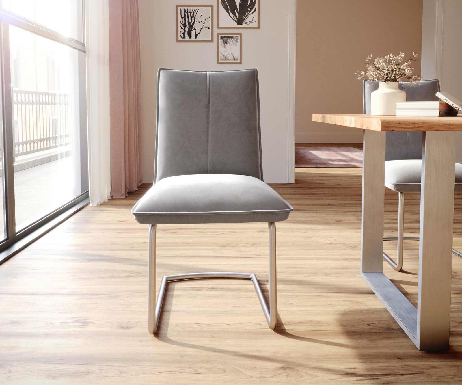 Cantilever Lelio-Flex velours gris pied cantilever rond acier inoxydable brossé ressorts ensachés 1 Cantilever Lelio-Flex velours gris pied cantilever rond acier inoxydable brossé ressorts ensachés 1