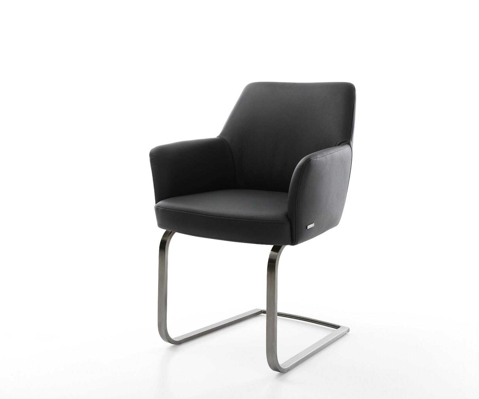 Cantilever Xana-Flex avec accoudoirs cuir de vache noir pied cantilever plat grafiete ressorts ensachés 1