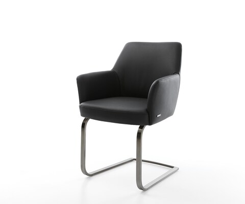 Cantilever Xana-Flex avec accoudoirs cuir de vache noir pied cantilever plat grafiete ressorts ensachés