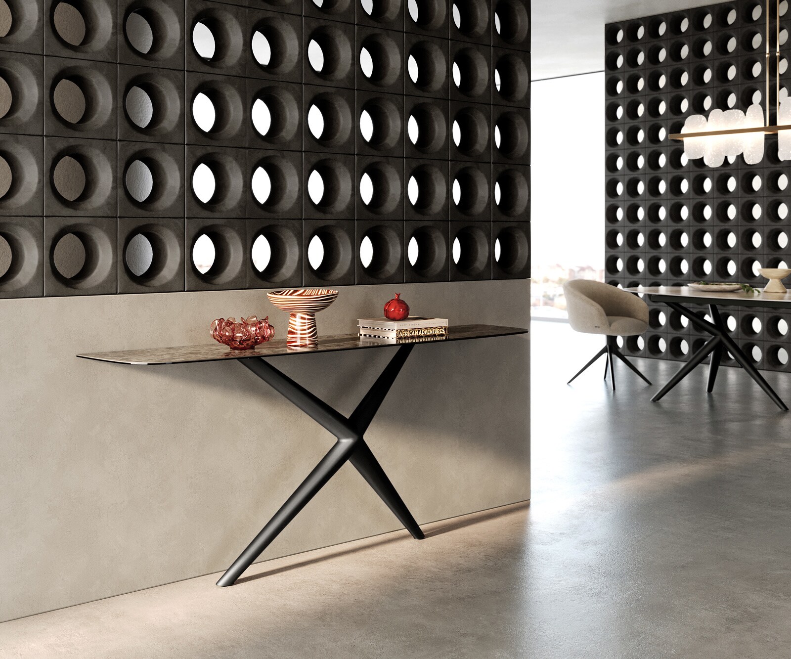 Console Edge forme bateau 180x40 cm Céramique Emperador Extra Lucidato Dunkelbraun Estelo Métal Noir 7