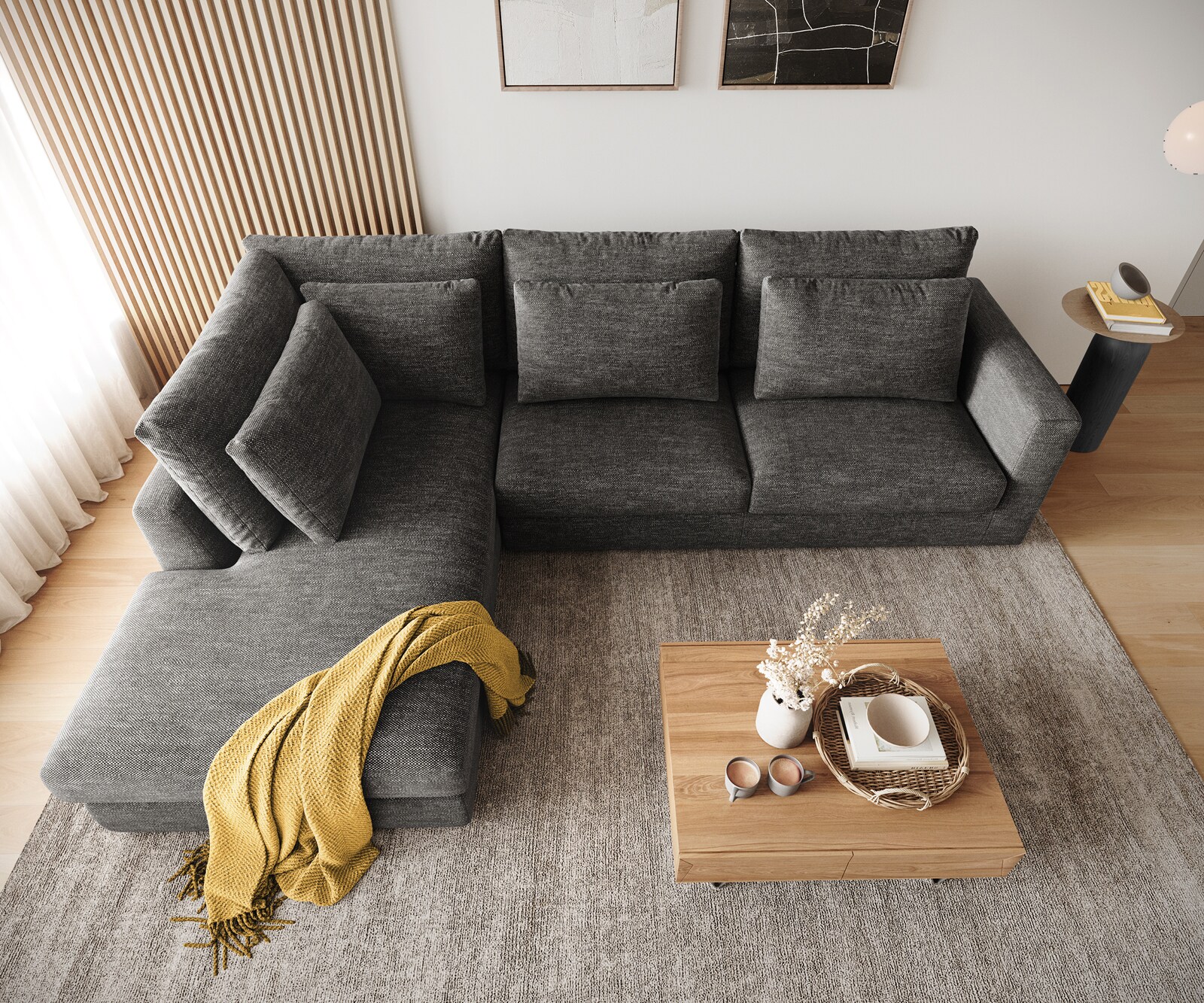 Canapé d'angle Isla 330x225 cm Chenille Anthracite méridiènne  gauche 3