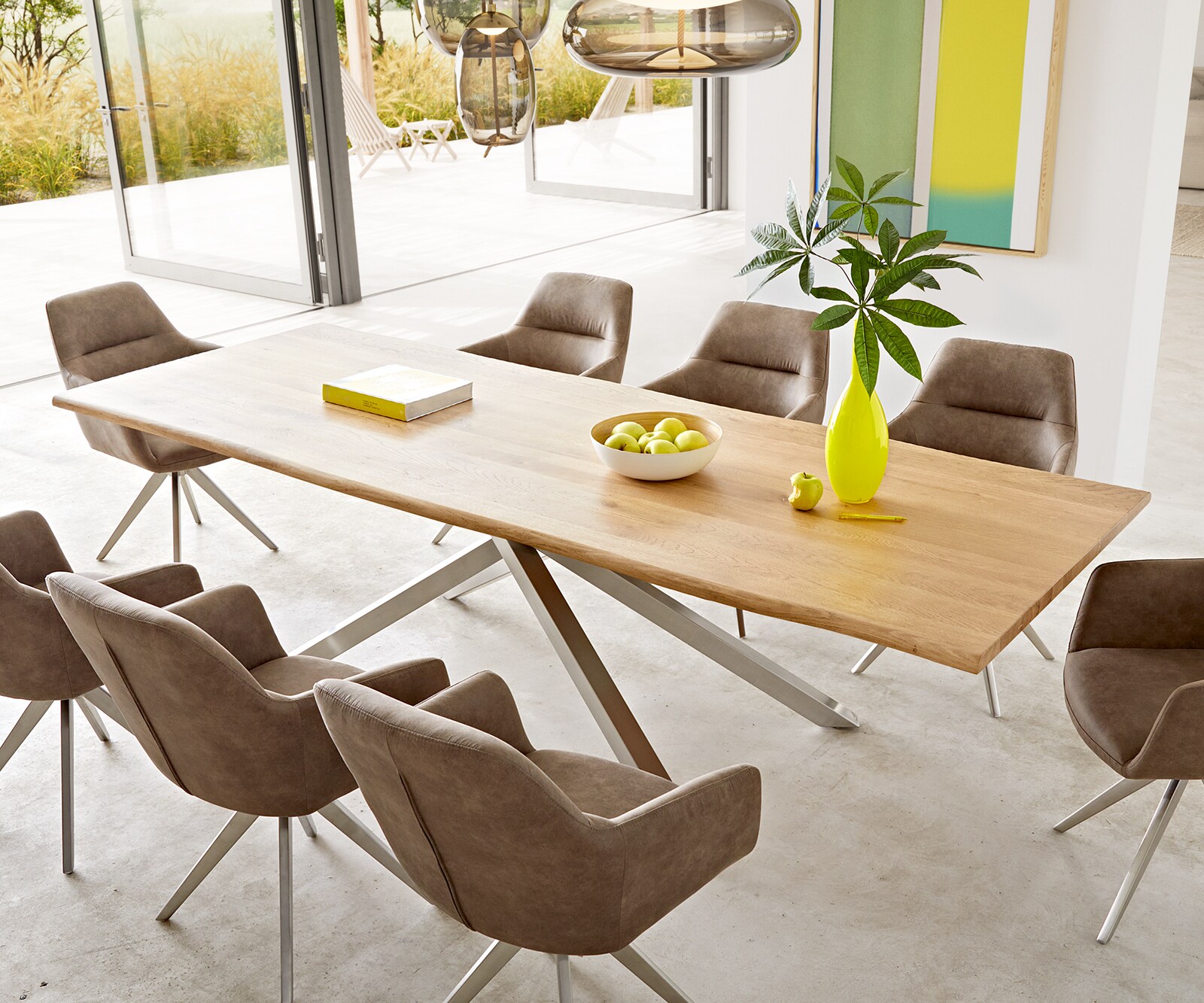 Table à manger Edge 260x100x2,5-3 chêne nature cadre croisé rectangle acier inoxydable Live-Edge