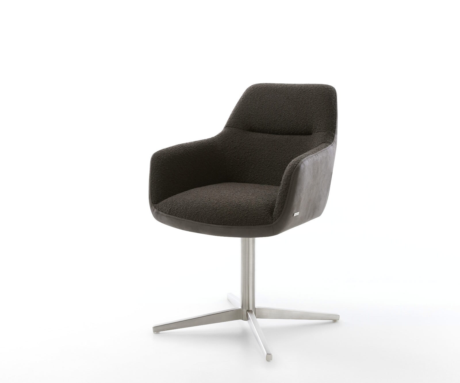 Chaise-pivotante Pejo-Flex tissu mixte noir pied de chaise 4 branches acier inoxydable brossé pivotement sur 360° ressorts ensachés