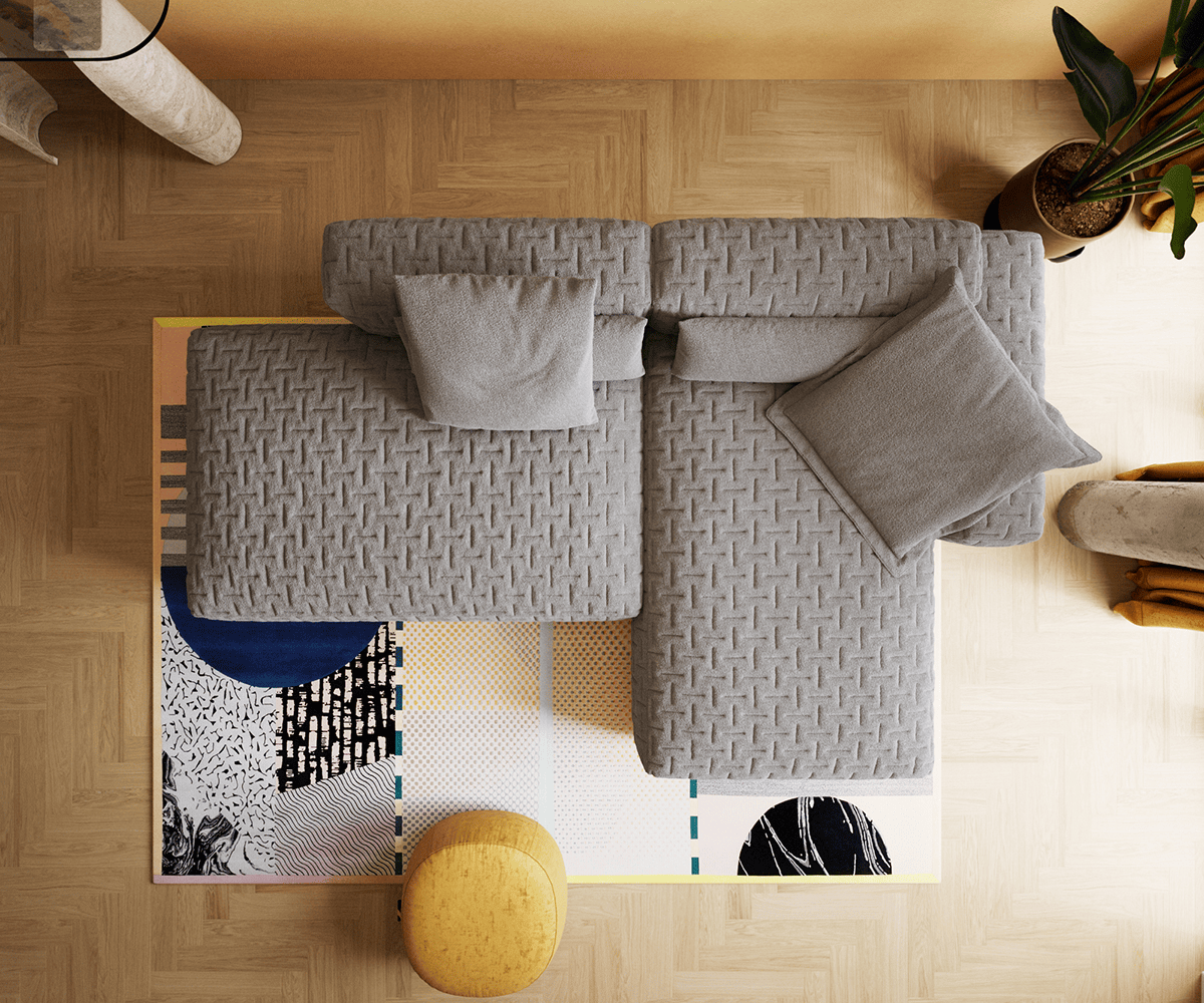 Canapé d'angle Freestyle 310x200 cm Tissu structuré doux Gris matelassé 6