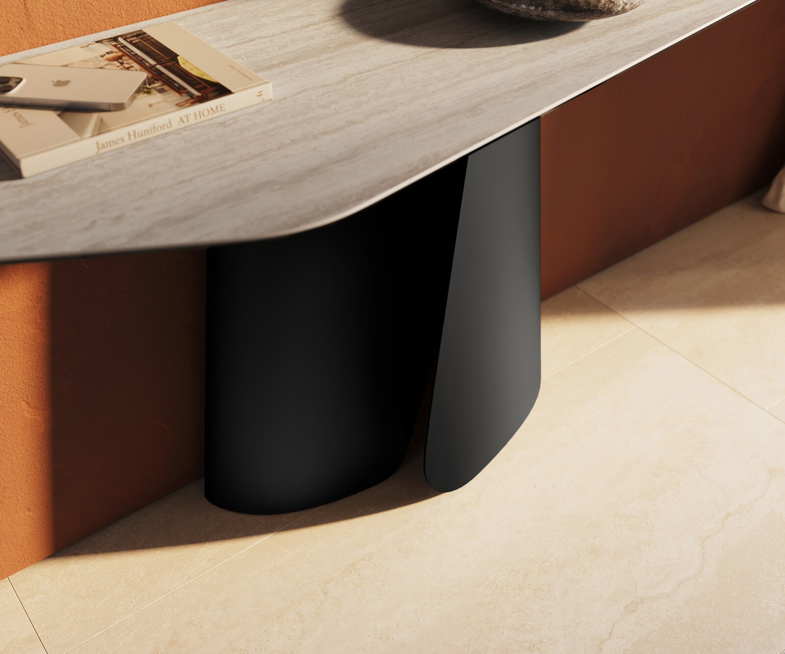 Console Edge Polygonal 180x50 cm Céramique Laminam® Travertino Bianco Creme-Weiß Livos Métal Noir 5