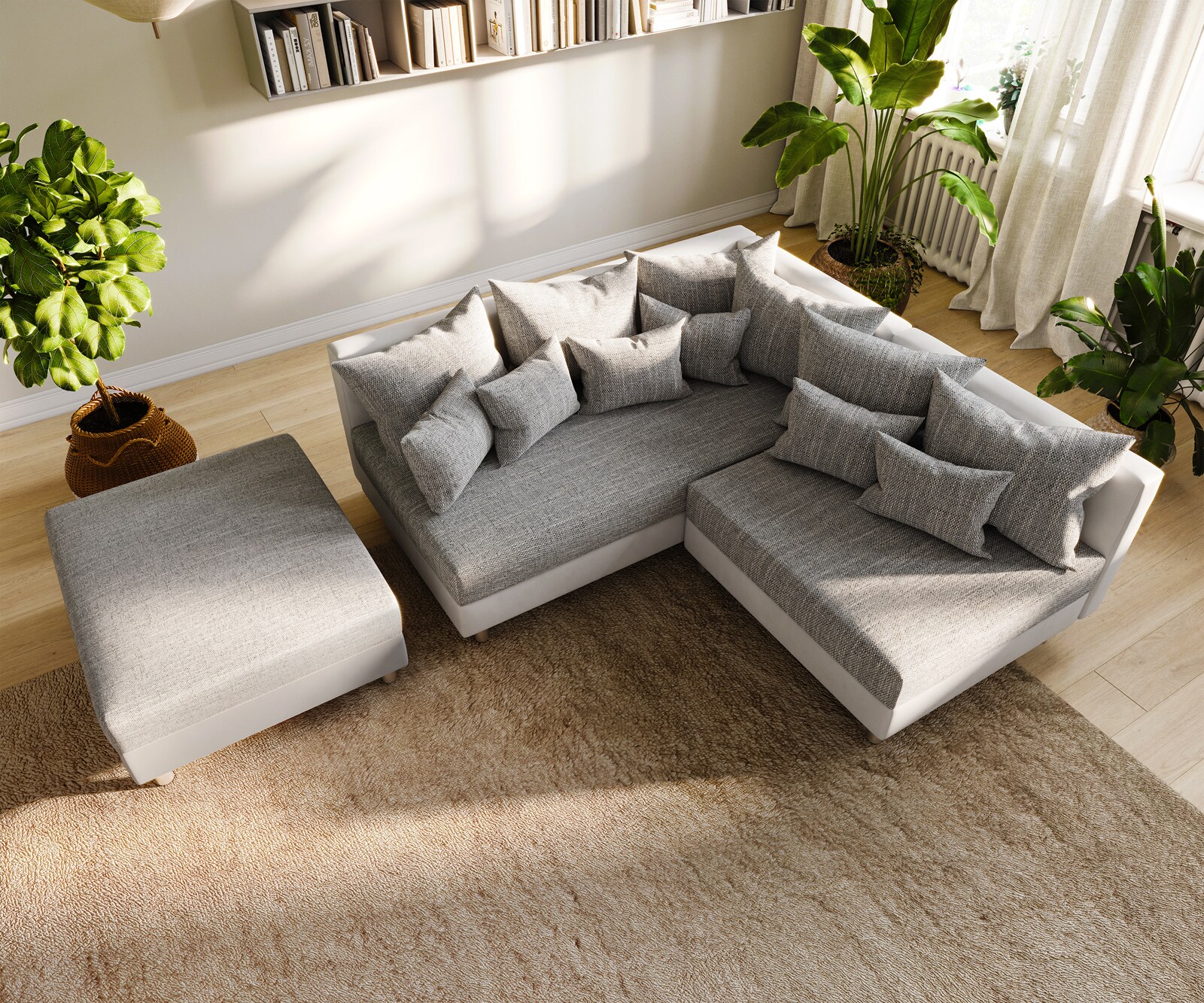 Canapé d'angle Clovis blanc gris clair canapé modulaire tabouret ottoman gauche 5
