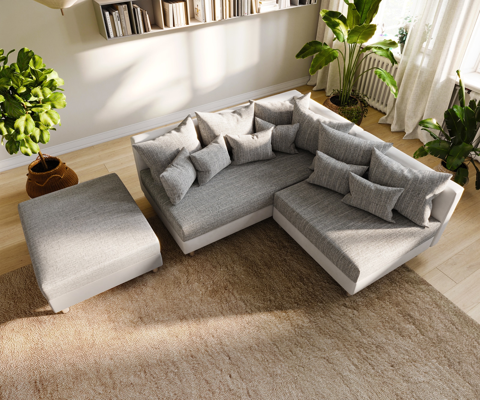 Canapé d'angle Clovis blanc gris clair canapé modulaire tabouret ottoman gauche 5 Canapé d'angle Clovis blanc gris clair canapé modulaire tabouret ottoman gauche 5