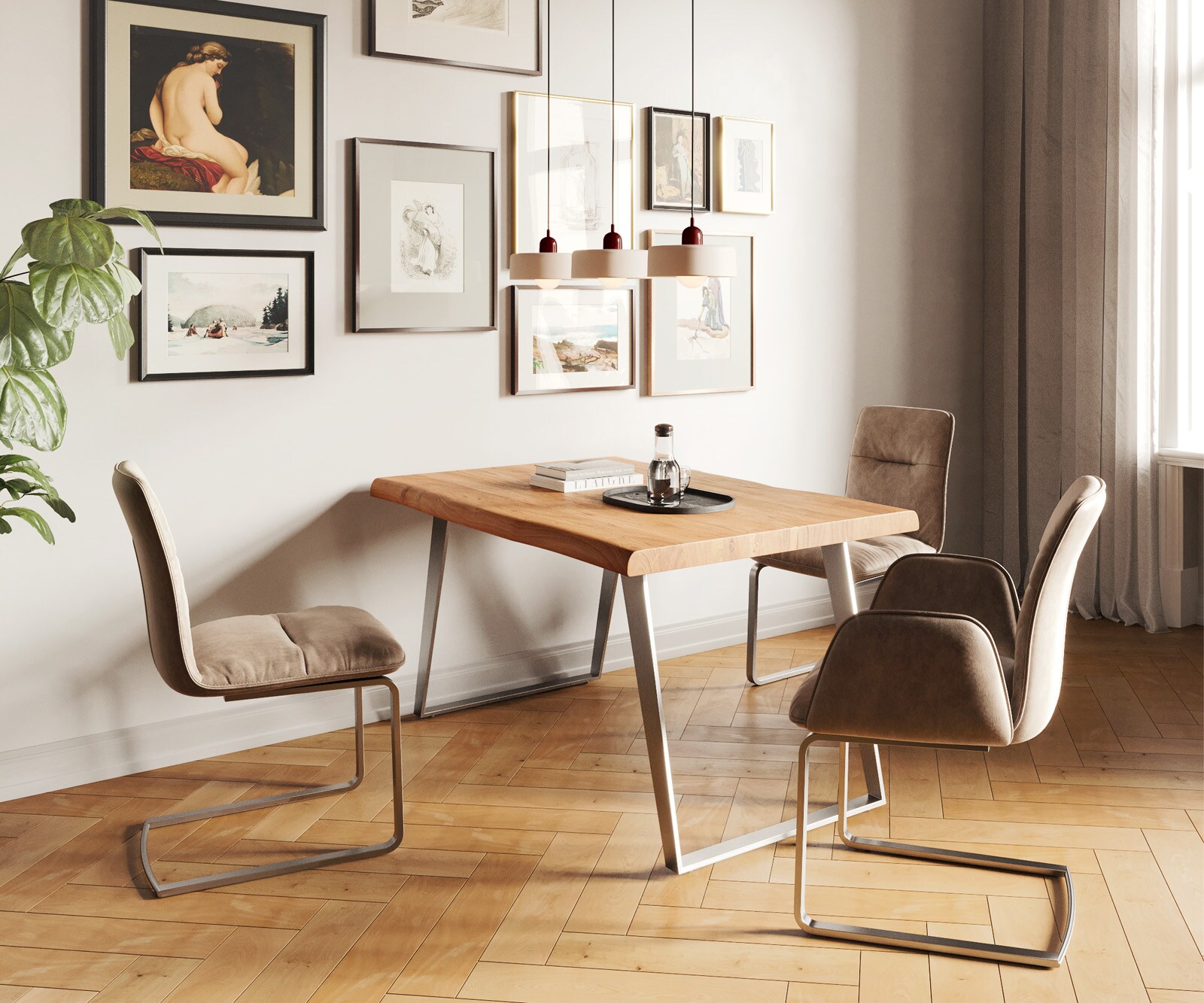 Table-à-manger Edge 140x90 XL acacia nature acier inoxydable incliné Live-Edge 5