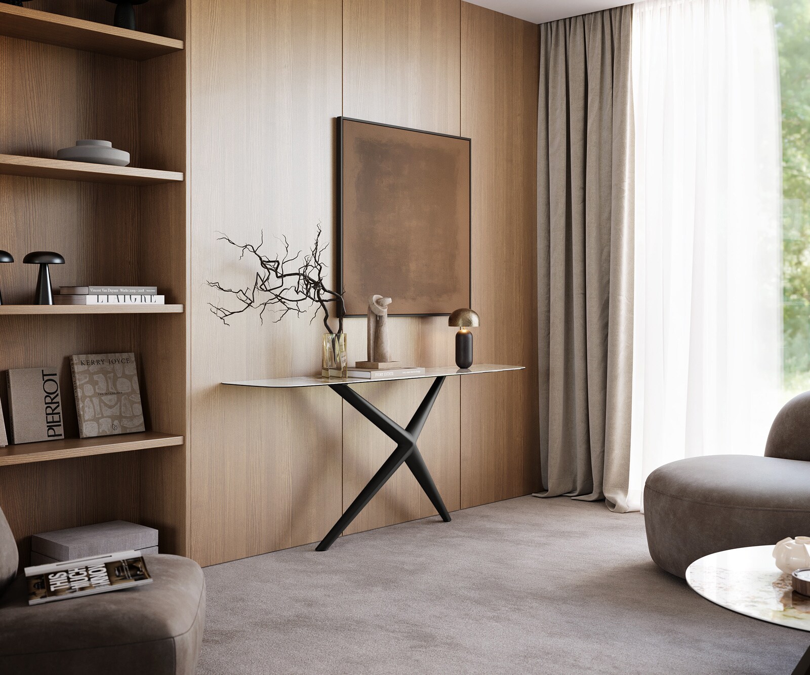 Console Edge forme bateau 180x40 cm Céramique Minas Melange Weiß-Beige Estelo Métal Noir 6