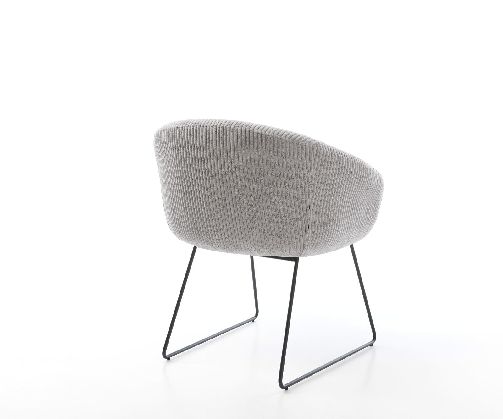 Chaise-de-salle-à-manger Vinka-Flex avec accoudoirs côtelé gris argenté pied trapèze noir ressorts ensachés 5