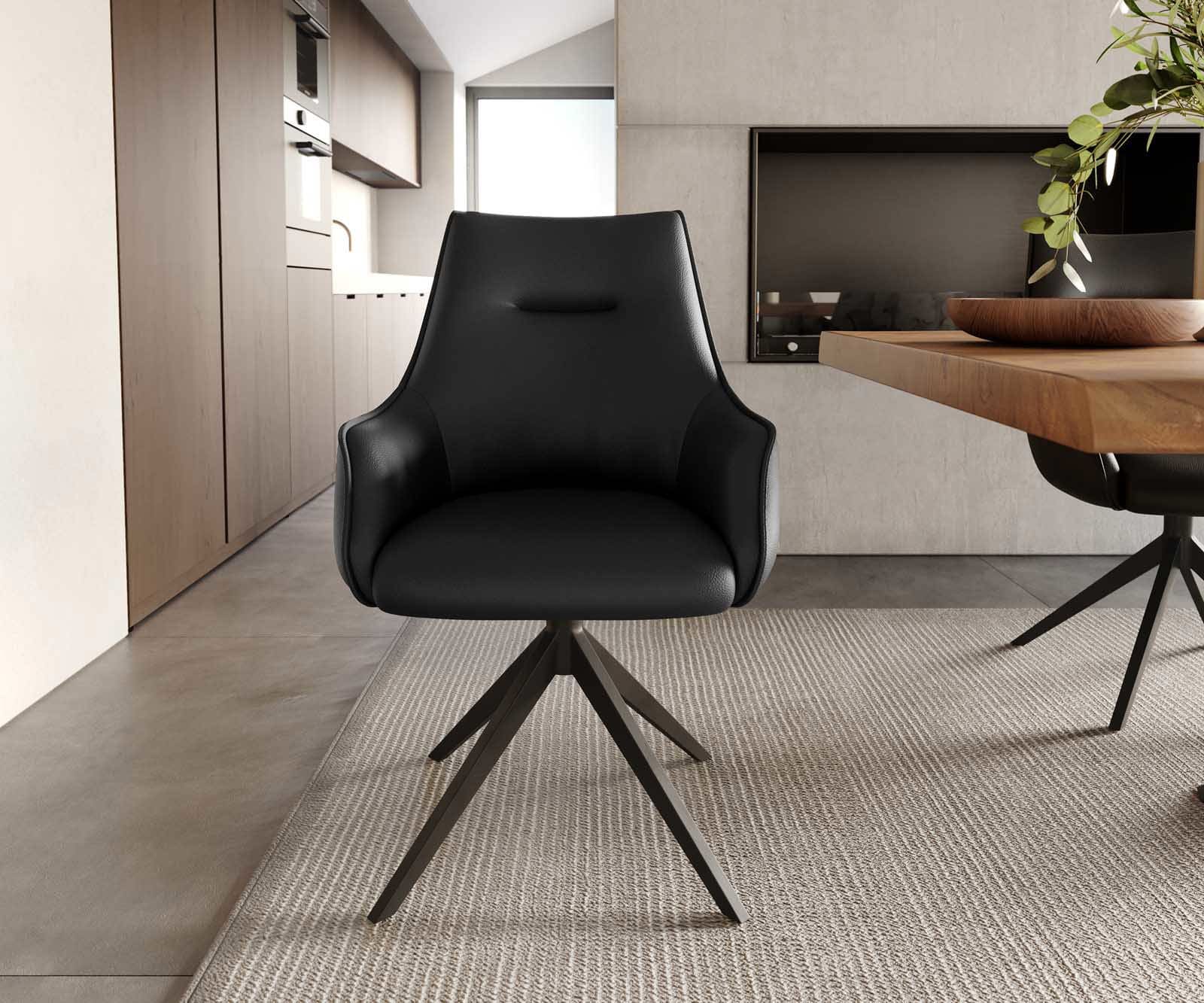 Chaise-pivotante Alja-Flex avec accoudoirs cuir de vache noir pied croisé large noir pivotement sur 360° ressorts ensachés 1 Chaise-pivotante Alja-Flex avec accoudoirs cuir de vache noir pied croisé large noir pivotement sur 360° ressorts ensachés 1