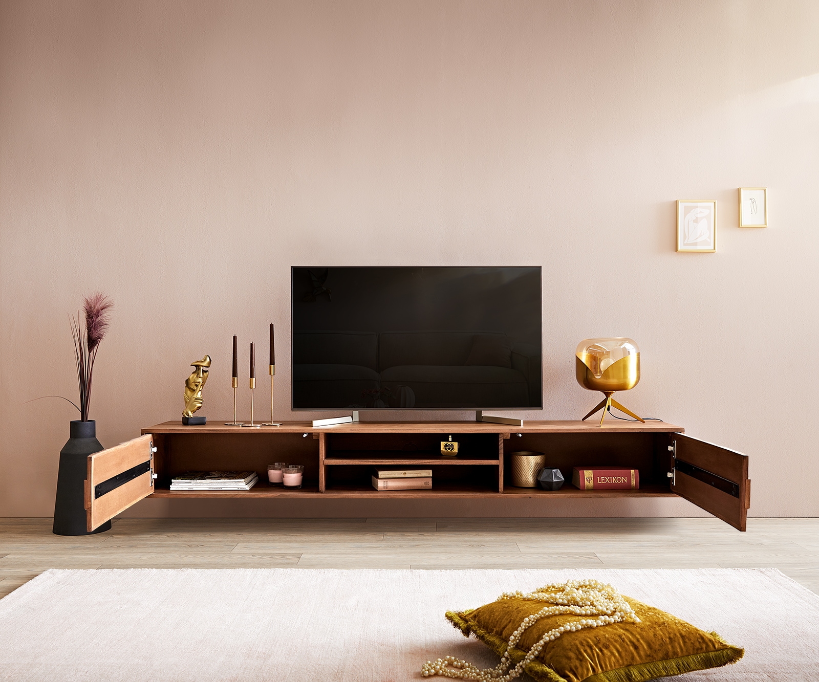 Buffet bas Fevo 200 cm acacia marron 2 portes flottant 3 Buffet bas Fevo 200 cm acacia marron 2 portes flottant 3