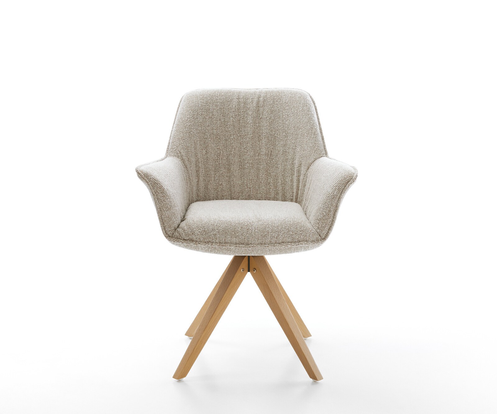 Chaise-pivotante Keila-Flex avec accoudoirs tissu tissé doux beige pied en bois angulaire naturel pivotement sur 180° 2