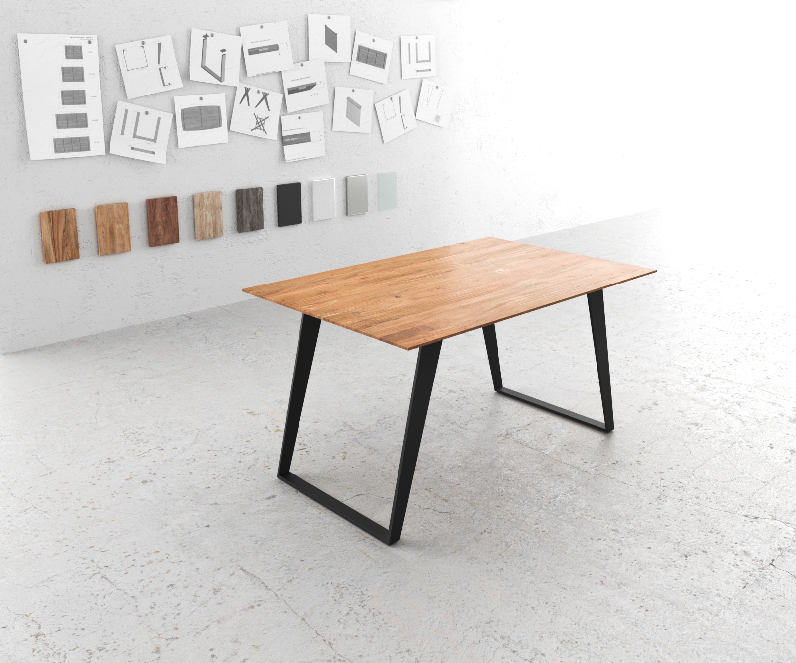 Table-à-manger Edge 140x90 acacia nature métal incliné bord suisse Table-à-manger Edge 140x90 acacia nature métal incliné bord suisse