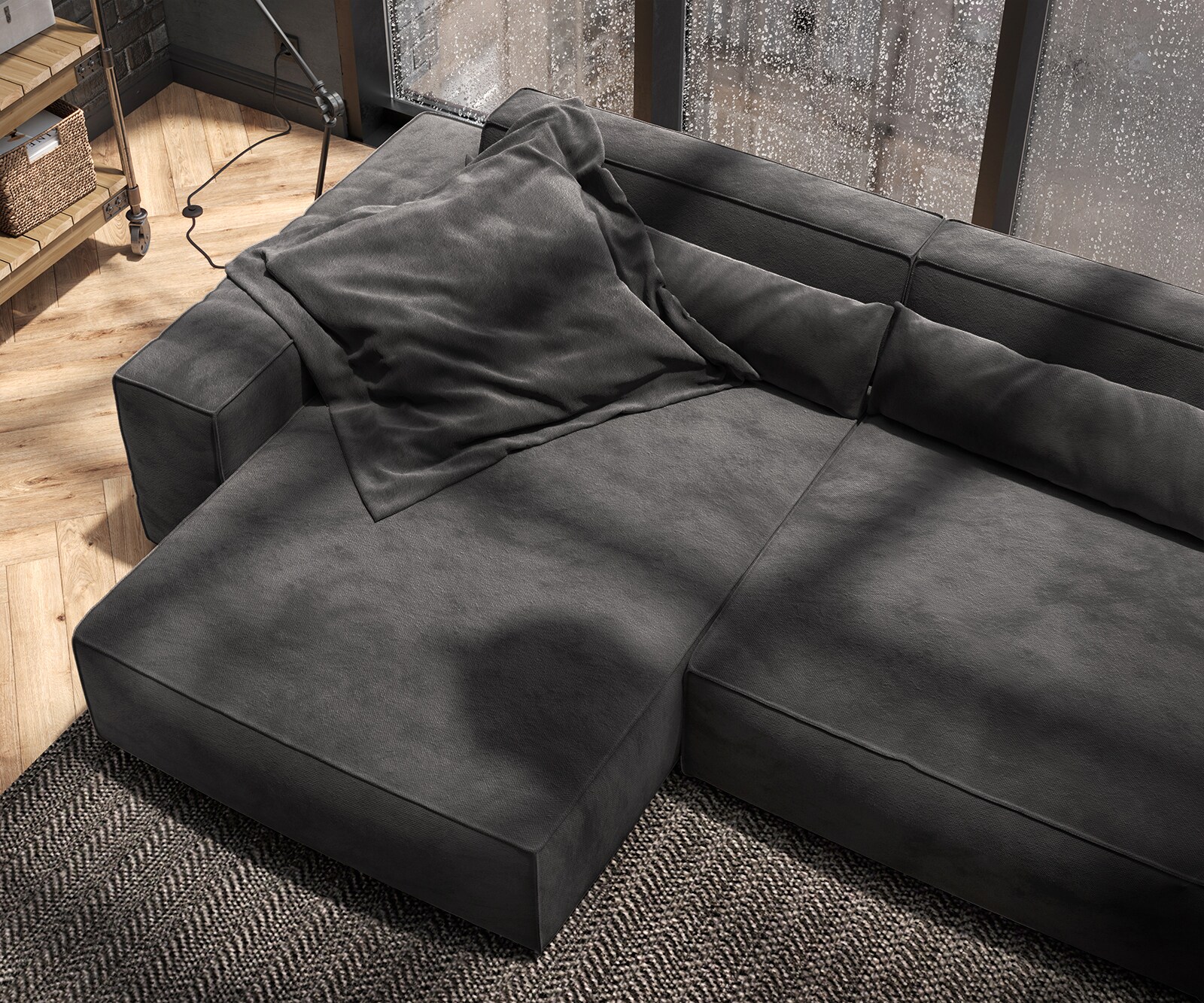 Canapé d'angle Sirpio XL 270x170 cm Microfibre Noir Recamiere variable 5
