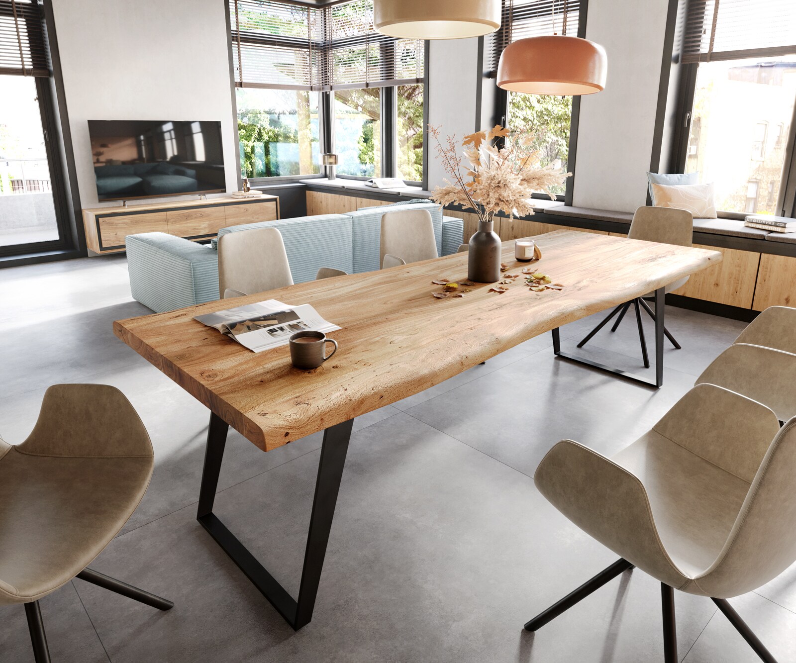 Table-à-manger Edge 260x100 XL acacia nature métal incliné Live-Edge 1
