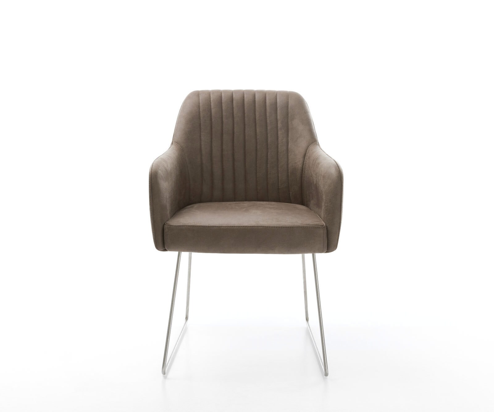 Chaise-de-salle-à-manger Greg-Flex microvelours taupe vintage pied trapèze acier inoxydable brossé ressorts ensachés 1 Chaise-de-salle-à-manger Greg-Flex microvelours taupe vintage pied trapèze acier inoxydable brossé ressorts ensachés 1