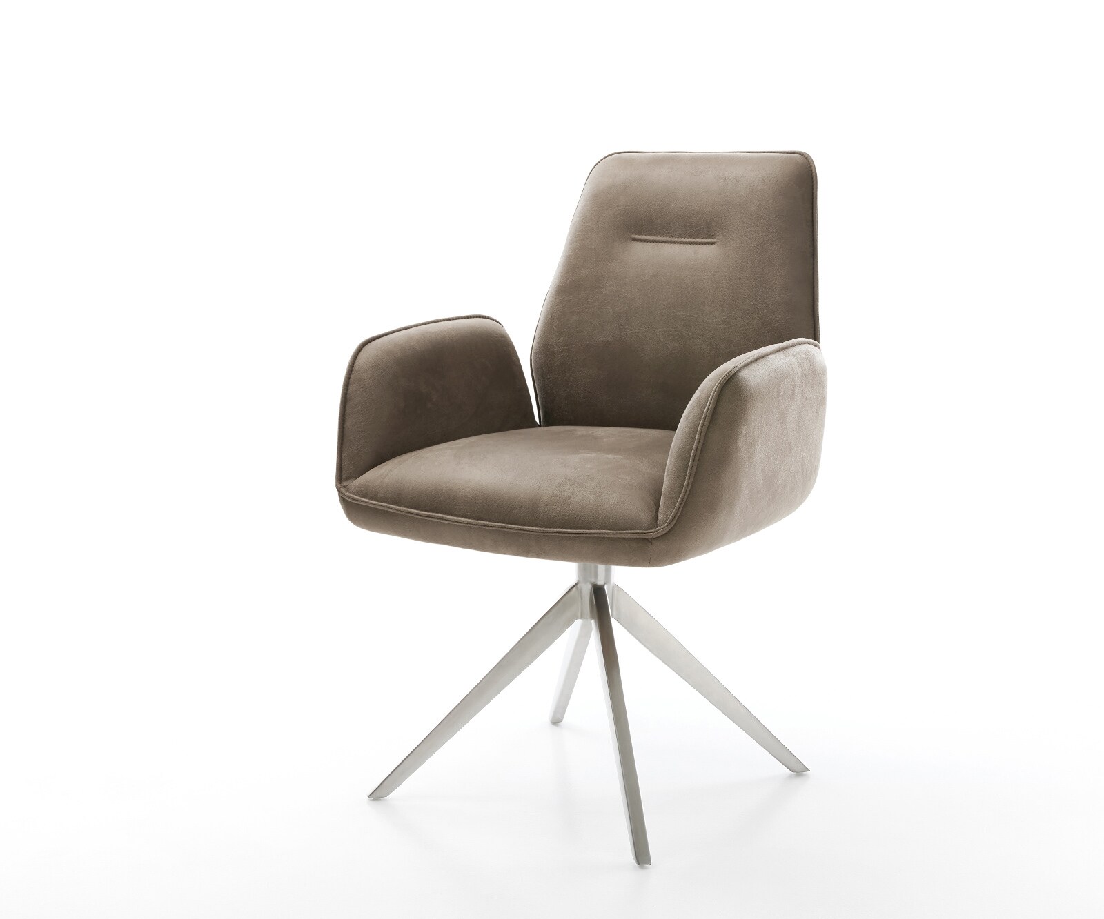 Chaise-pivotante Zoa-Flex microvelours taupe vintage pied croisé large acier inoxydable brossé pivotement sur 360° fonction bascule ressorts ensachés
