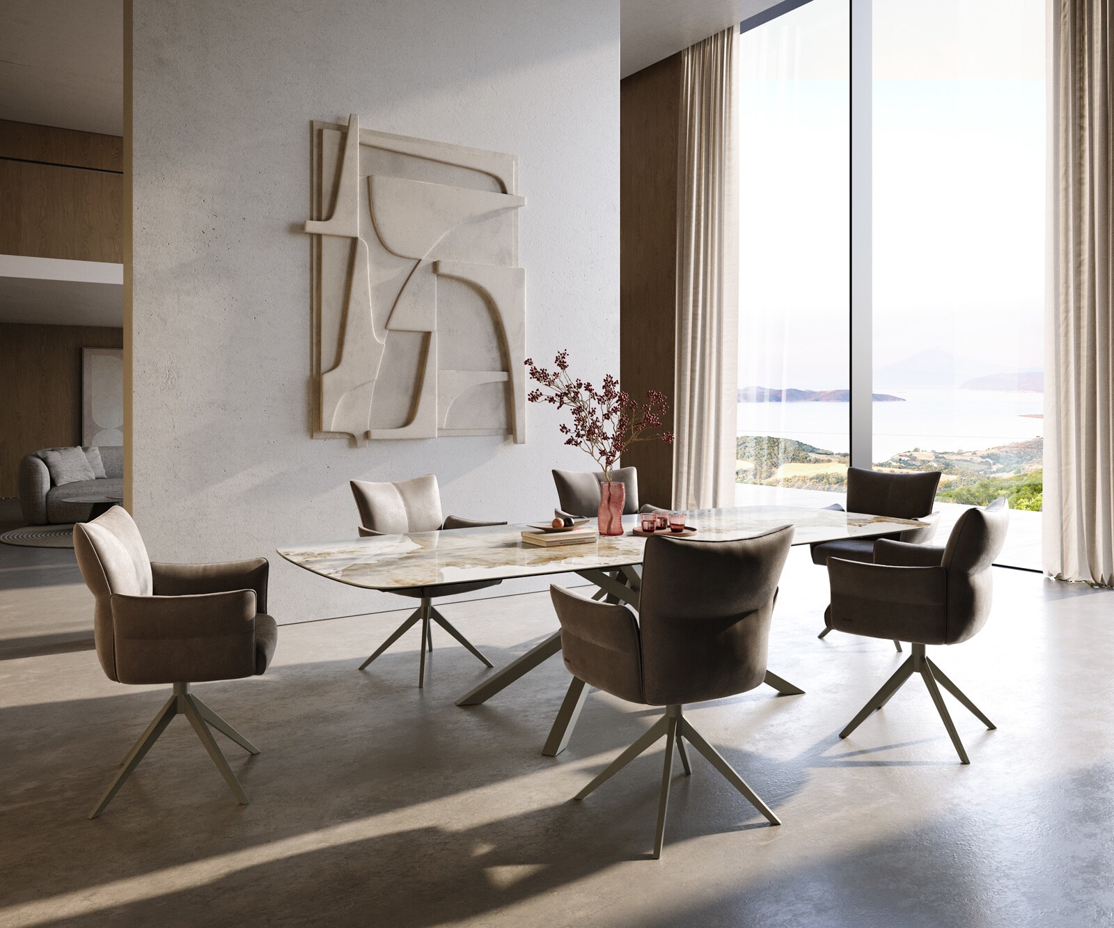 Table à manger Edge Boot 300x120 cm Céramique Minas Melange Blanc-Beige piètement en croix Rectangle Finition effet Titan 6