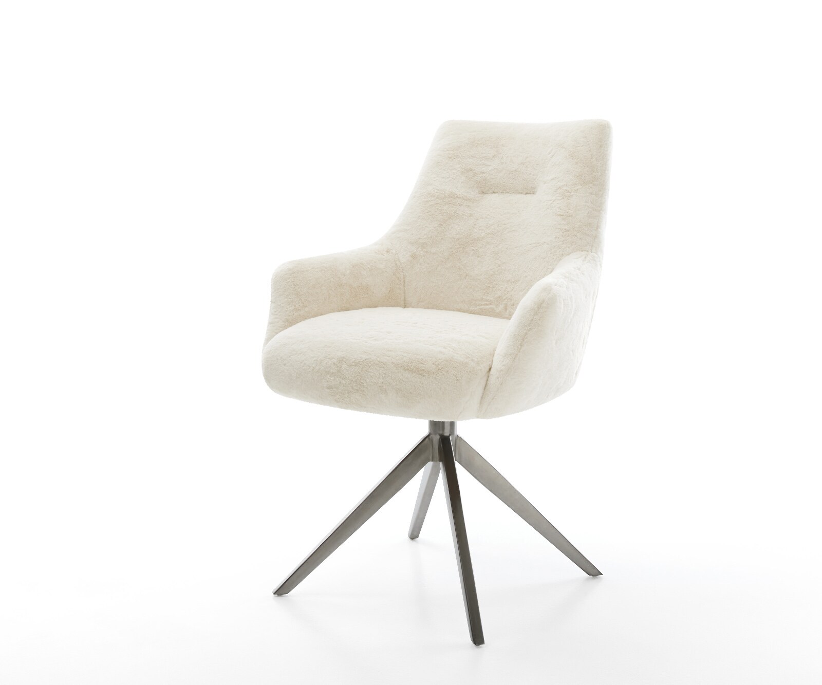 Chaise-pivotante Alja-Flex avec accoudoirs peluche crème-blanc pied croisé large grafiete pivotement sur 360° fonction bascule resorts ensachés