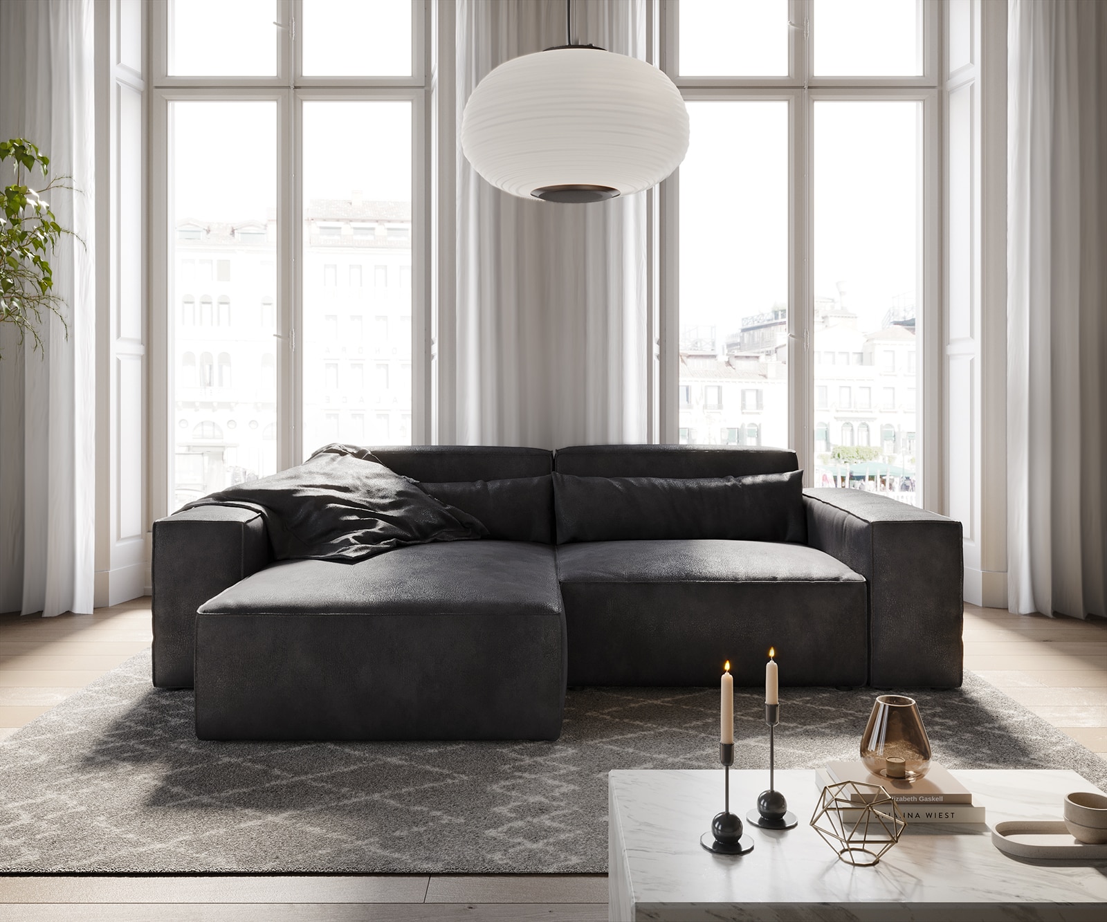 Canapé d'angle Sirpio 230x155 cm Cuir synthétique Vintage Anthracite Recamiere variable 1 Canapé d'angle Sirpio 230x155 cm Cuir synthétique Vintage Anthracite Recamiere variable 1